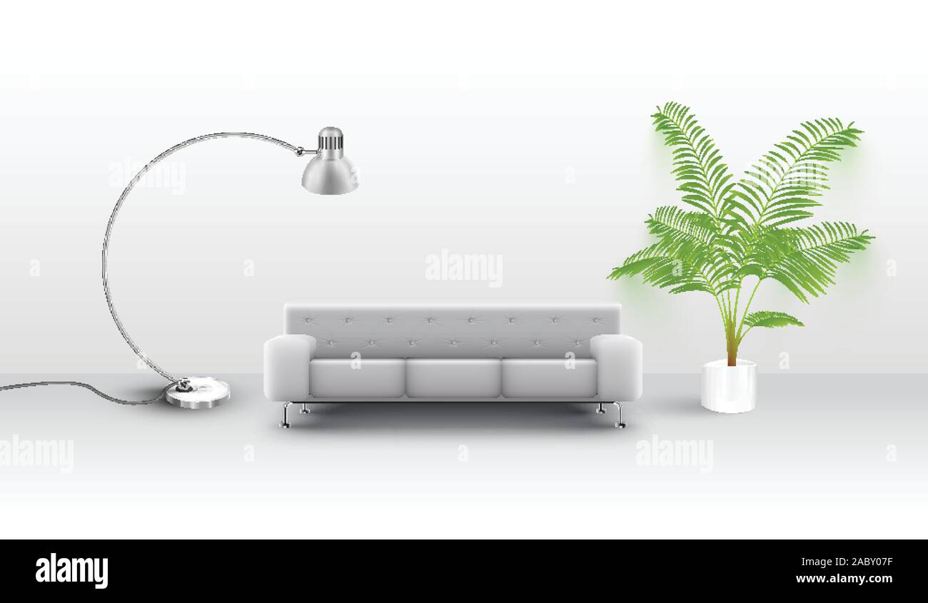 A white couch with a lap and a plant, vector Stock Vector
