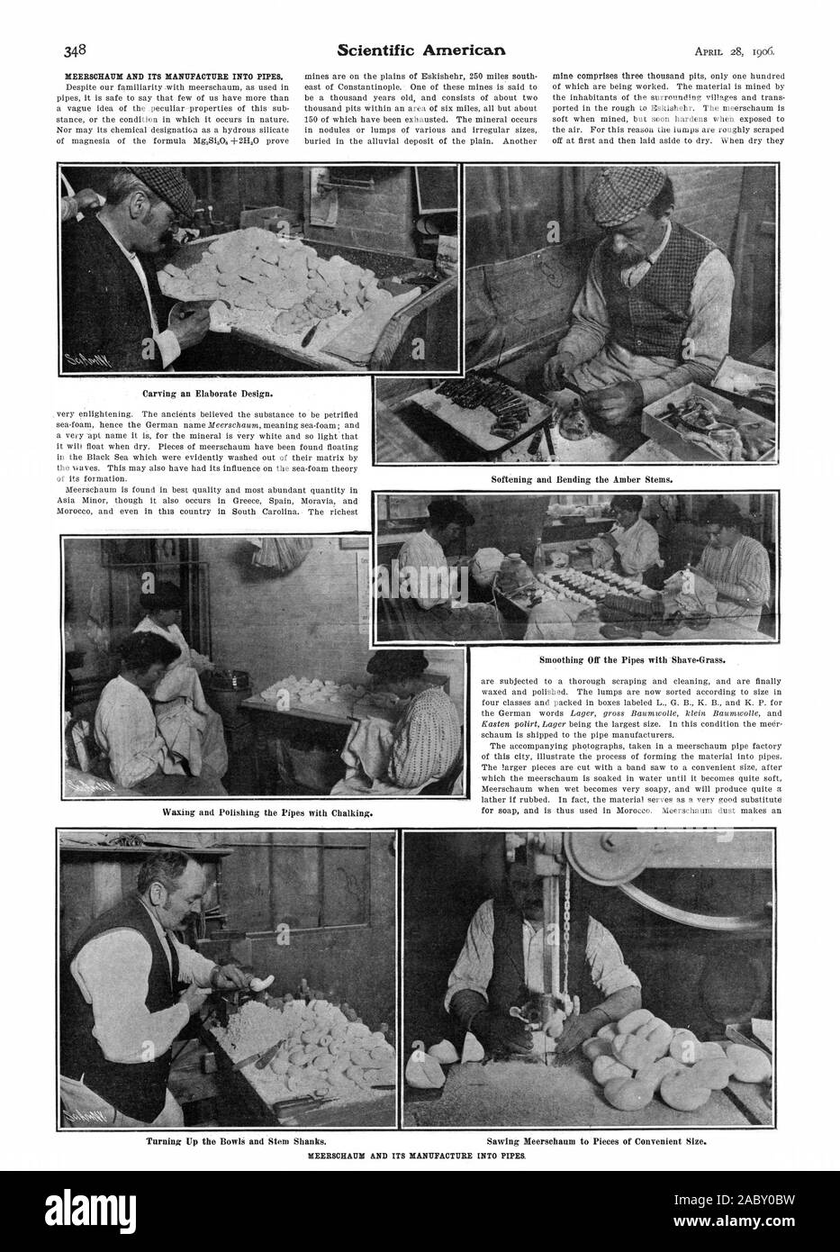 Carving an Elaborate Design. Smoothing Off the Pipes with Shave-Grass., scientific american, 1906-04-28 Stock Photo