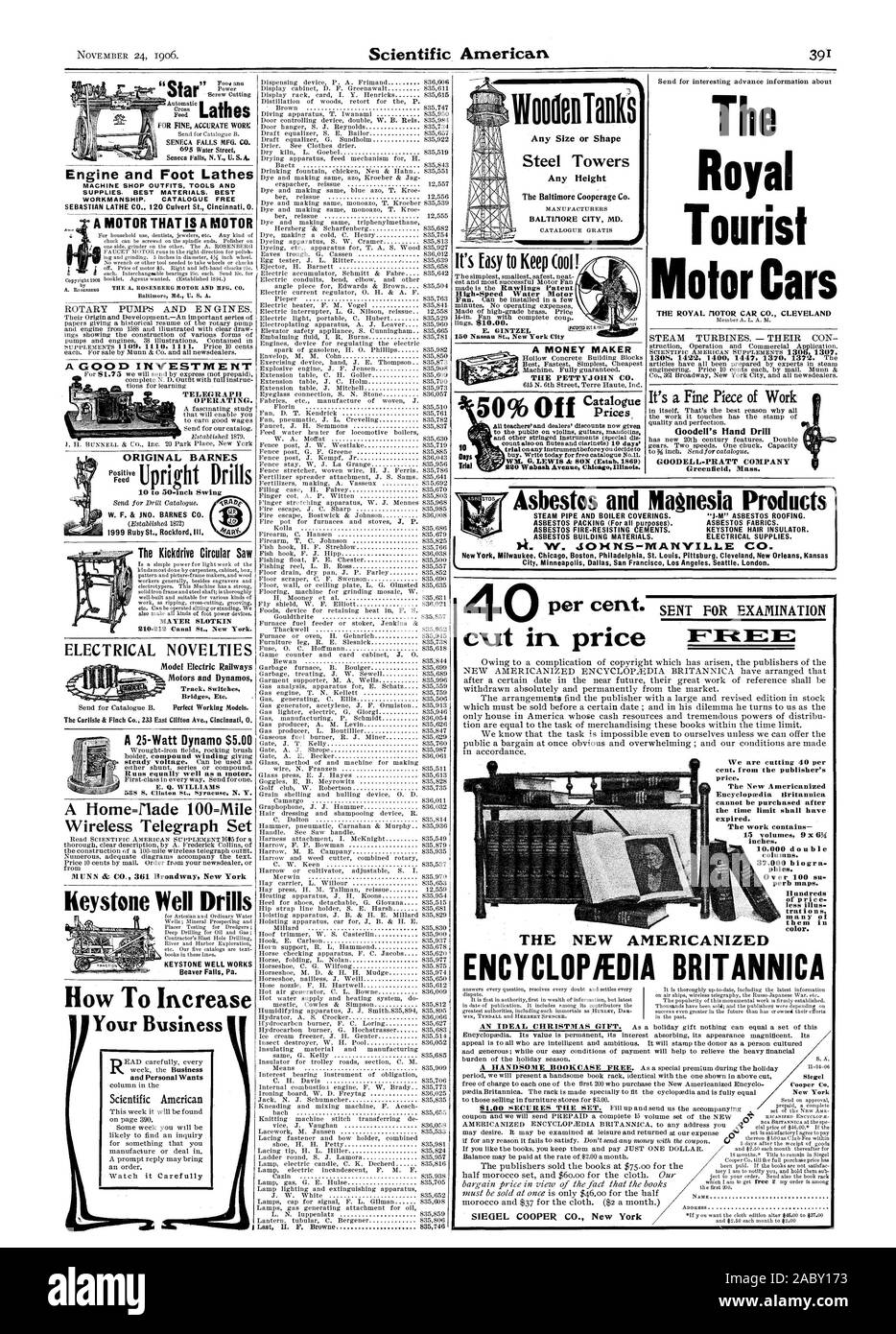 A GOOD INVESTME OPERATING. How To Increase A MONEY MAKER THE PETTYJOHN CO. Trial The Royal Tourist Motor Cars THE ROYAL MOTOR CAR CO. CLEVELAND It's a Fine Piece of Work Goodell's Hand Drill GOODELL-PRATT COMPANY Greenfield Mass. Engine and Foot Lathes MACHINE SHOP OUTFITS TOOLS AND SUPPLIES. BEST MATERIALS. BEST WORKMANSHIP. CATALOGUE FREE Lathes The Carlisle & Finch Co 233 East Clifton Ave. Cincinnati 0. A 25-Watt Dynamo $5.00 A Florne=rlade 100=Mile Wireless Telegraph Set Keystone Well Drills KEYSTONE WELL WORKS Beaver Falls Pa. ORIGIN AL BARNES The Kickdrive Circular Saw 210.212 Canal St Stock Photo