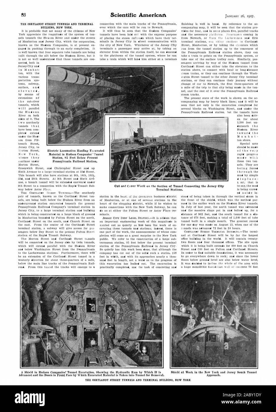 THE CORTLANDT STREET TUNNELS AND TERMINAL BUILDING NEW YORK. THE CORTLANDT STREET TUNNELS AND TERMINAL BUILDING NEW YORK, scientific american, 1907-01-26 Stock Photo