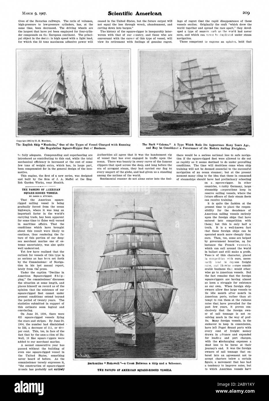 THE PASSING OF AMERICAN SQUARE-RIGGED VESSELS., scientific american, 1907-03-09 Stock Photo