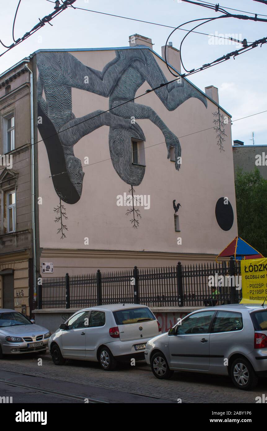 Mural Midnight lovers by Klone Yourself, 41 Legionów Street, Łódź Stock Photo