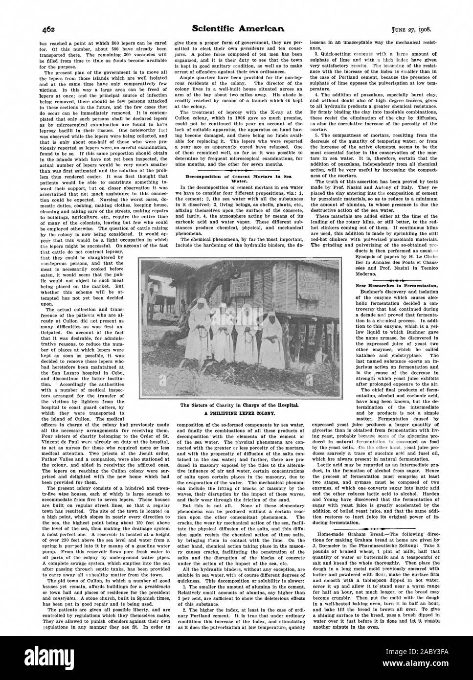 Decomposition of Cement Mortars in Sea Water. A PHILIPPINE LEPER COLONY. New Deseareites in Fermentation., scientific american, 1908-06-27 Stock Photo