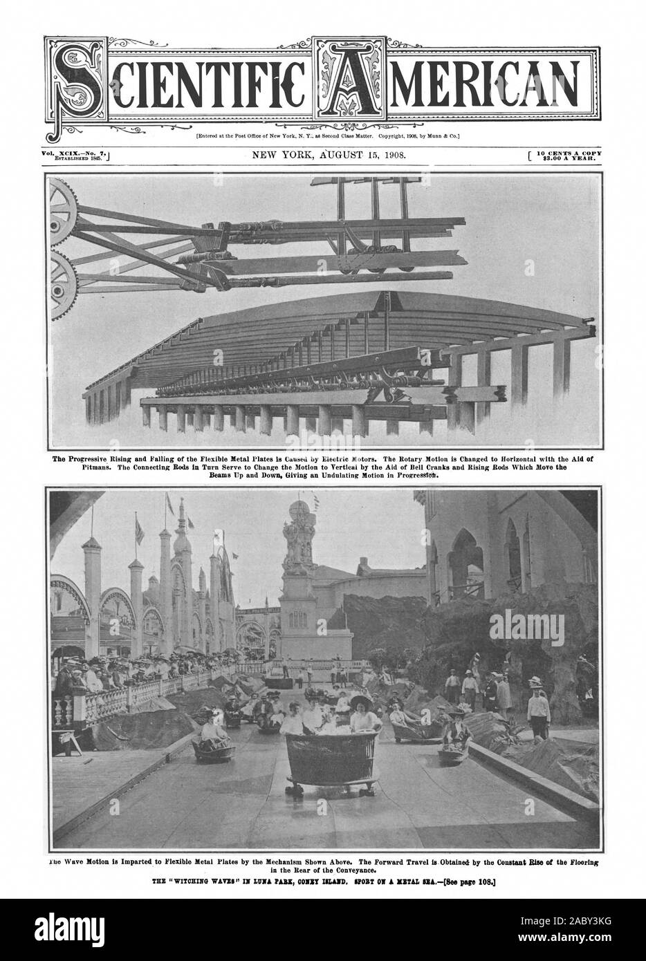 MERICA CIENTIFIC in the Rear of the Conveyance., scientific american, 1908-08-15, the witching waves in Luna Park, Coney Island Stock Photo