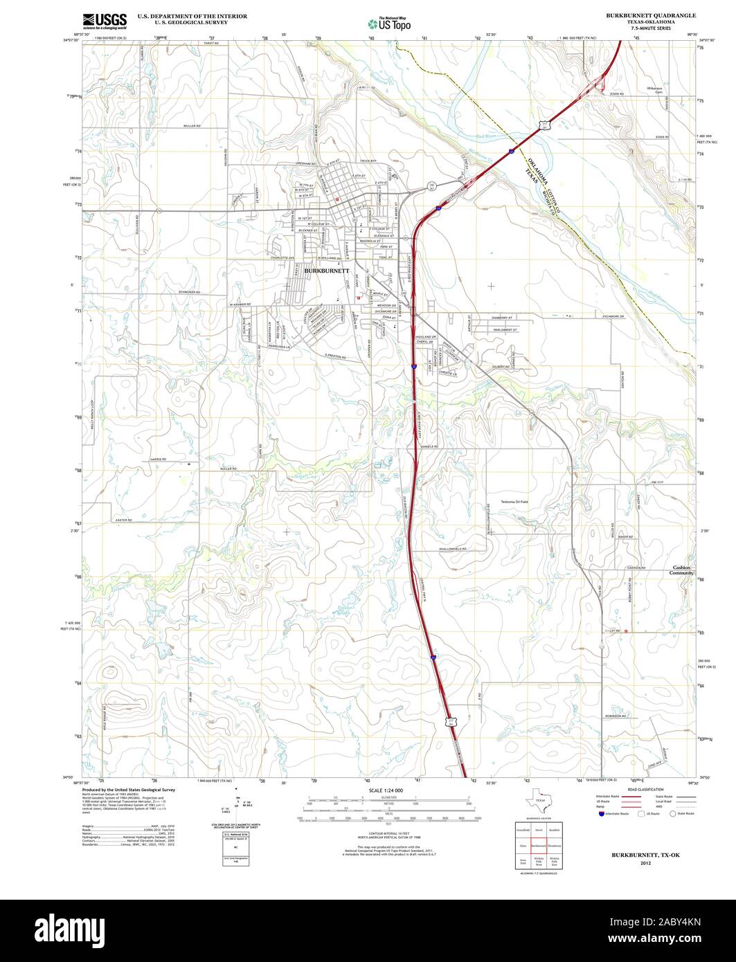 USGS TOPO Map Oklahoma TX Burkburnett 20121102 TM Restoration Stock Photo