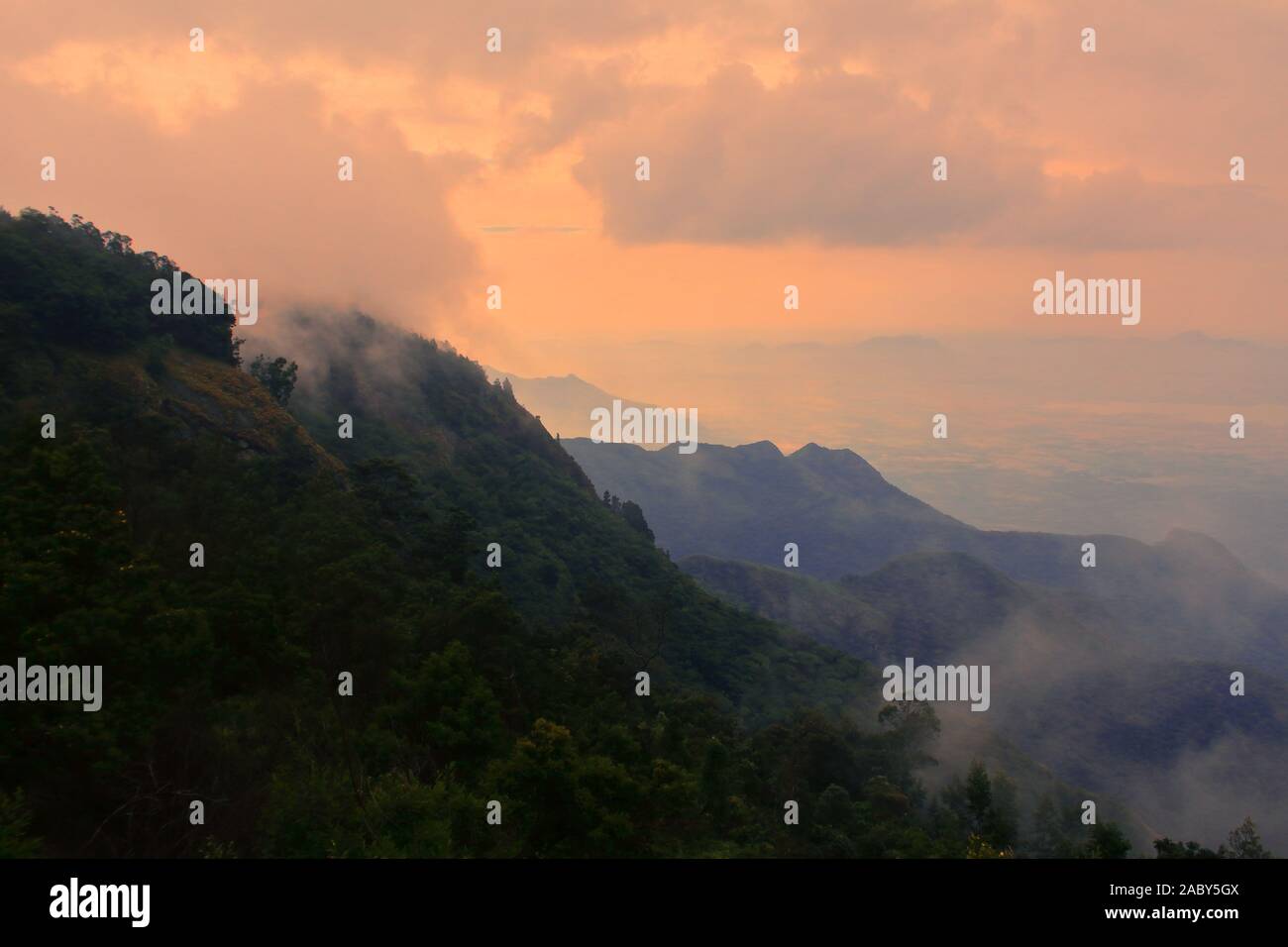 scenic landscape of palani hills at kodaikanal hill station in morning, tamilnadu in india Stock Photo