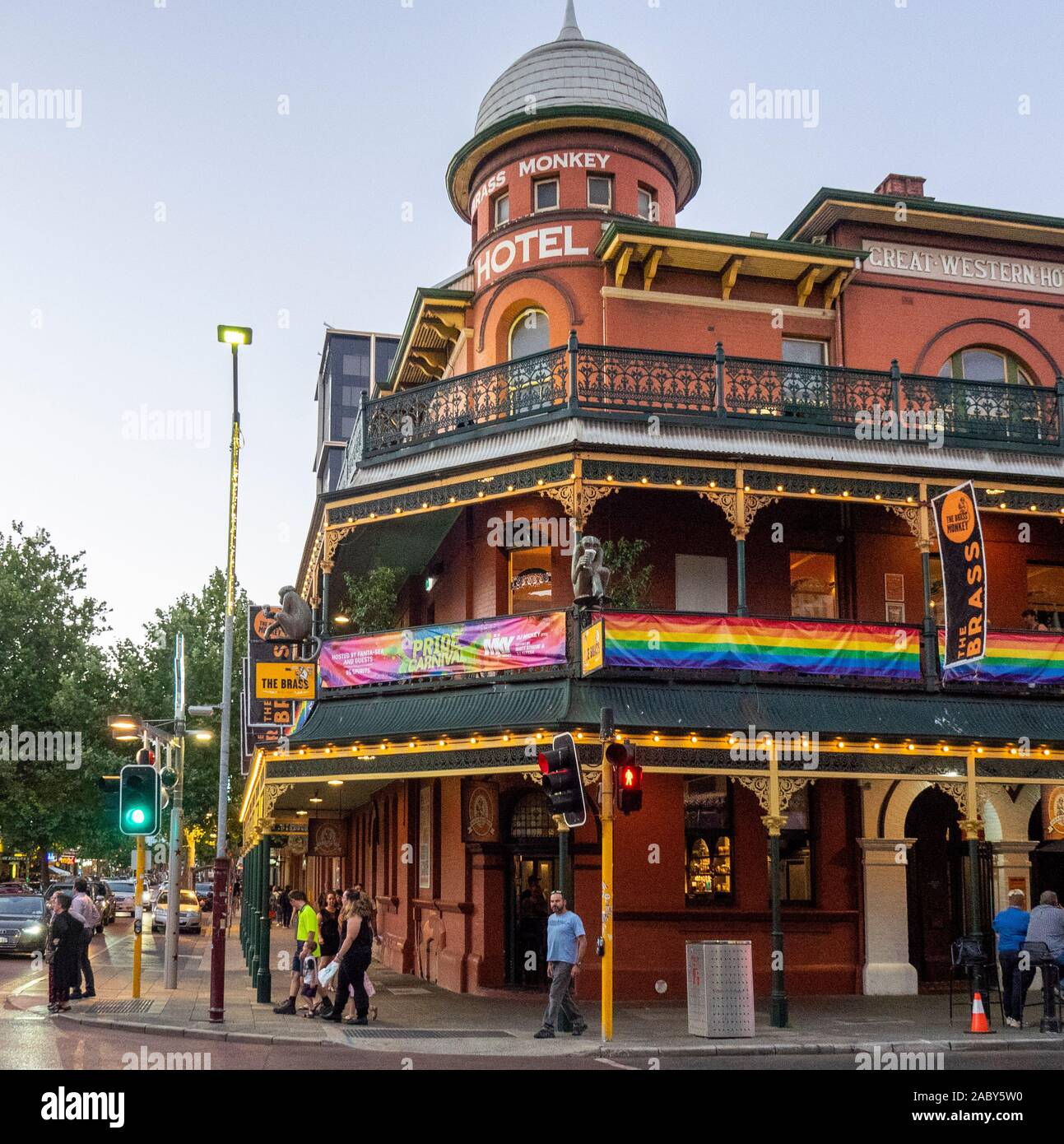 The Great Western Hotel now called the Brass Monkey Hotel adorned with