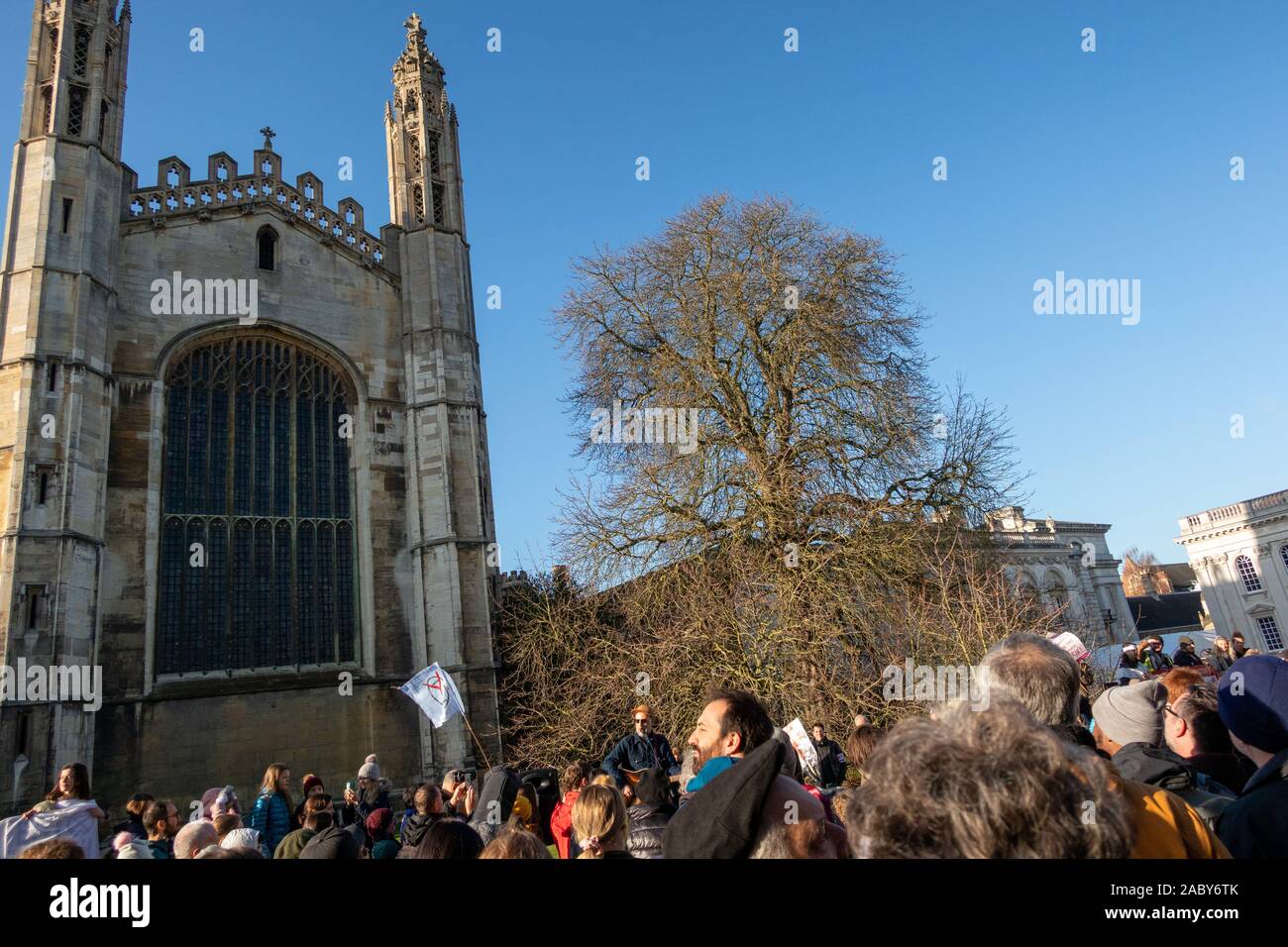University workers are to strike for eight days in disputes over pay and pensions. In front of Cambridge Univeriy Kings College England Stock Photo