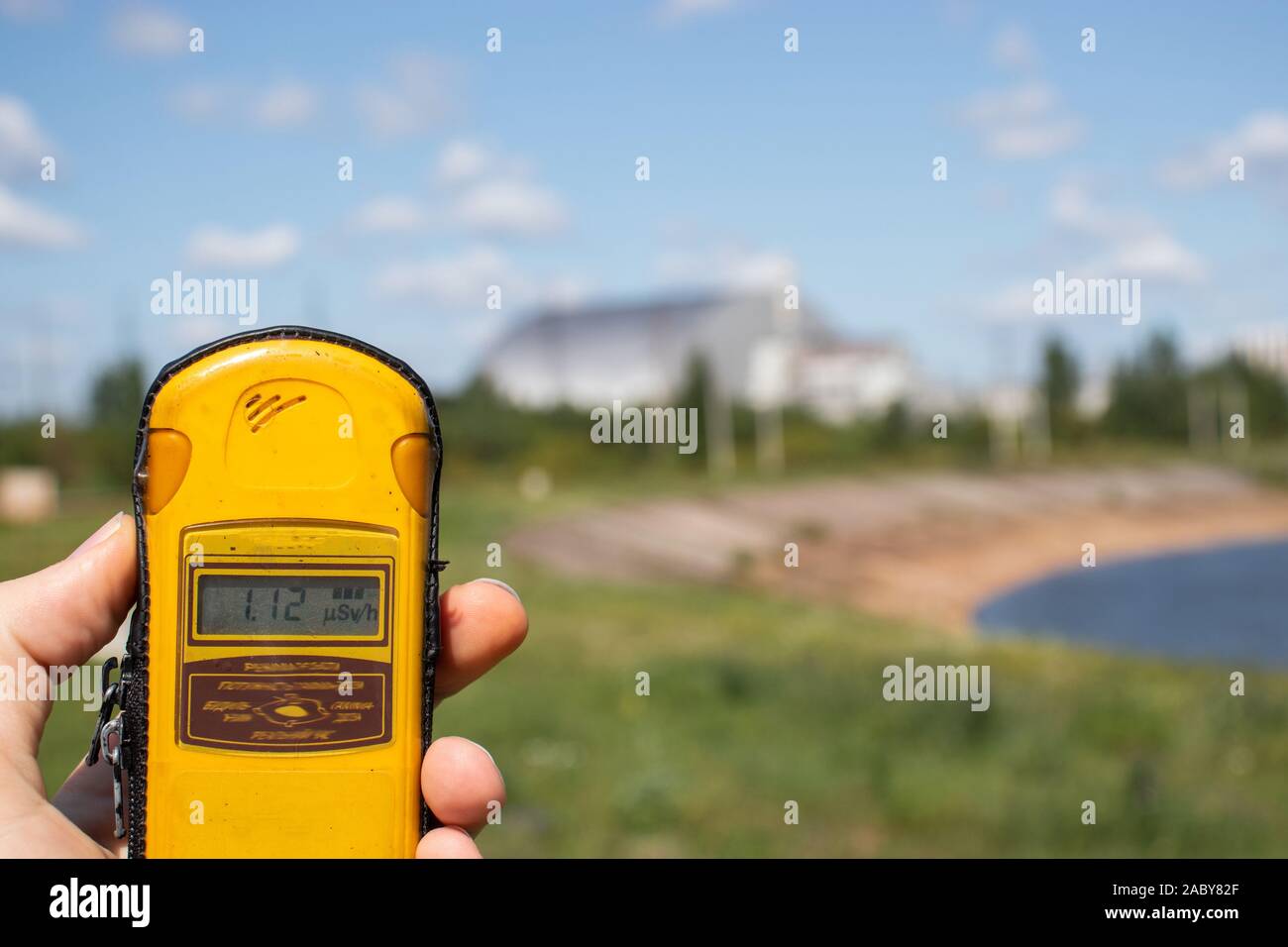 Geiger counter dosimeter measuring radiation in the Chernobyl exclusion