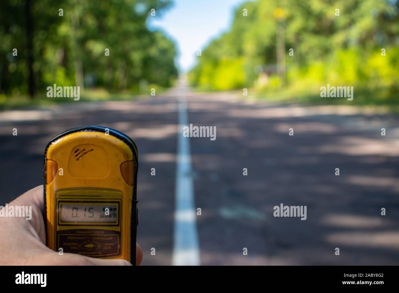 Geiger counter dosimeter measuring radiation in the Chernobyl exclusion
