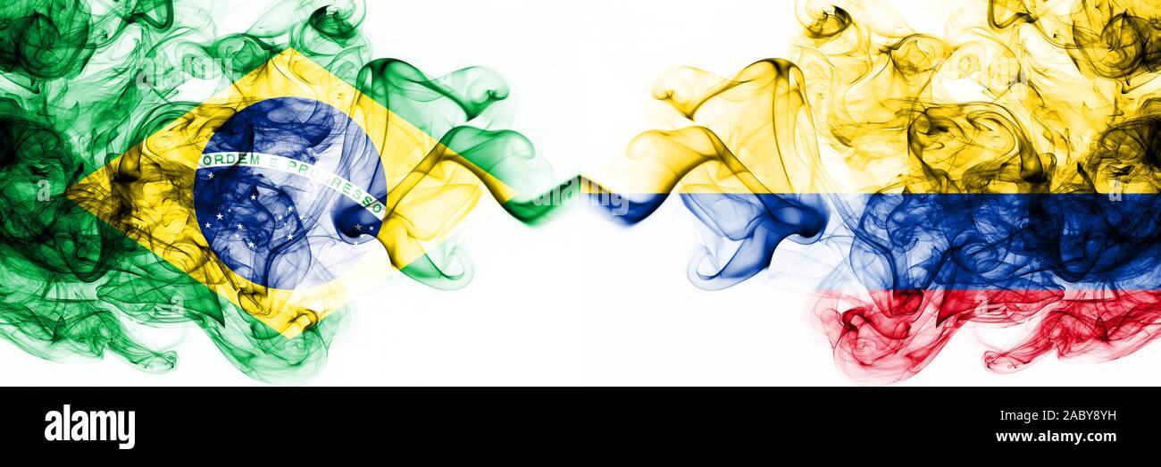 Brazil Brazilian Vs Colombia Colombian Smoky Mystic Flags Placed Side By Side Thick Colored Silky Abstract Smoke Flags Combination Stock Photo Alamy
