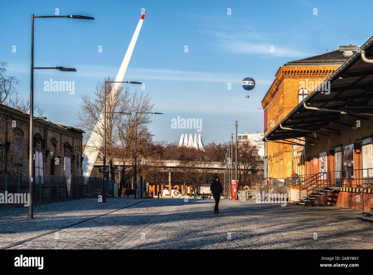 Wind Turbine Blade Hot Air Balloon Old Freight Yard Buildings In Grounds Of German Museum Of Science Technology In Kreuzberg Berlin Stock Photo Alamy