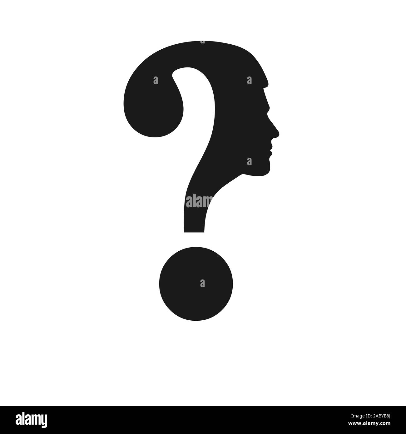 concept of thinking or doubting or finding solutions. Question mark combined with silhouette of male head, flat design for logo, website or app icon, Stock Vector