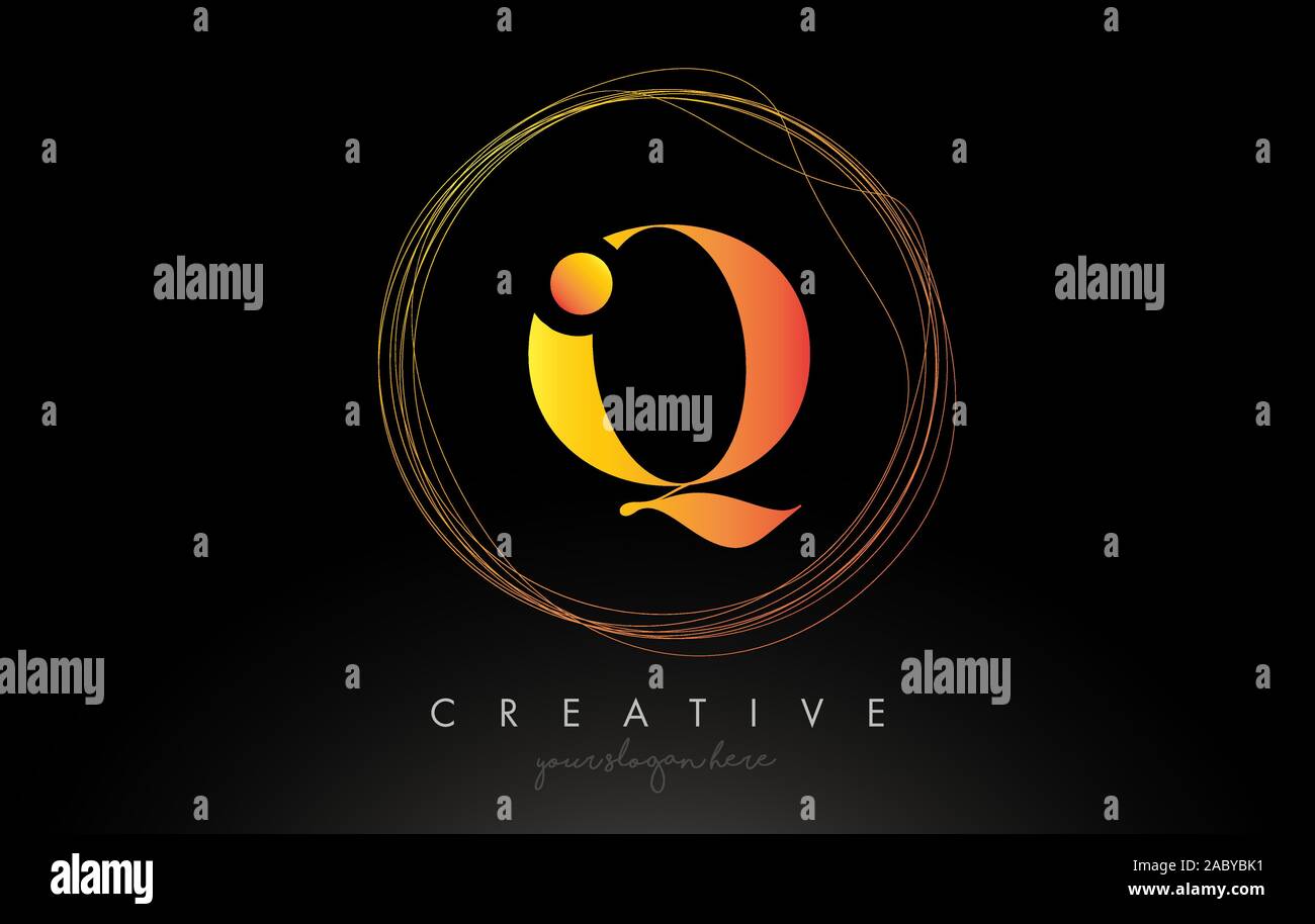 Gold Artistic Q Letter Logo Design With Creative Circular Wire Frame ...