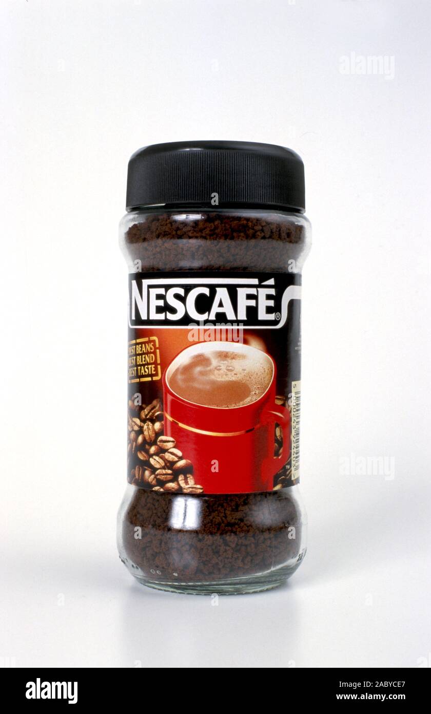 A jar of nescafe coffee granules on a white background Stock Photo Alamy