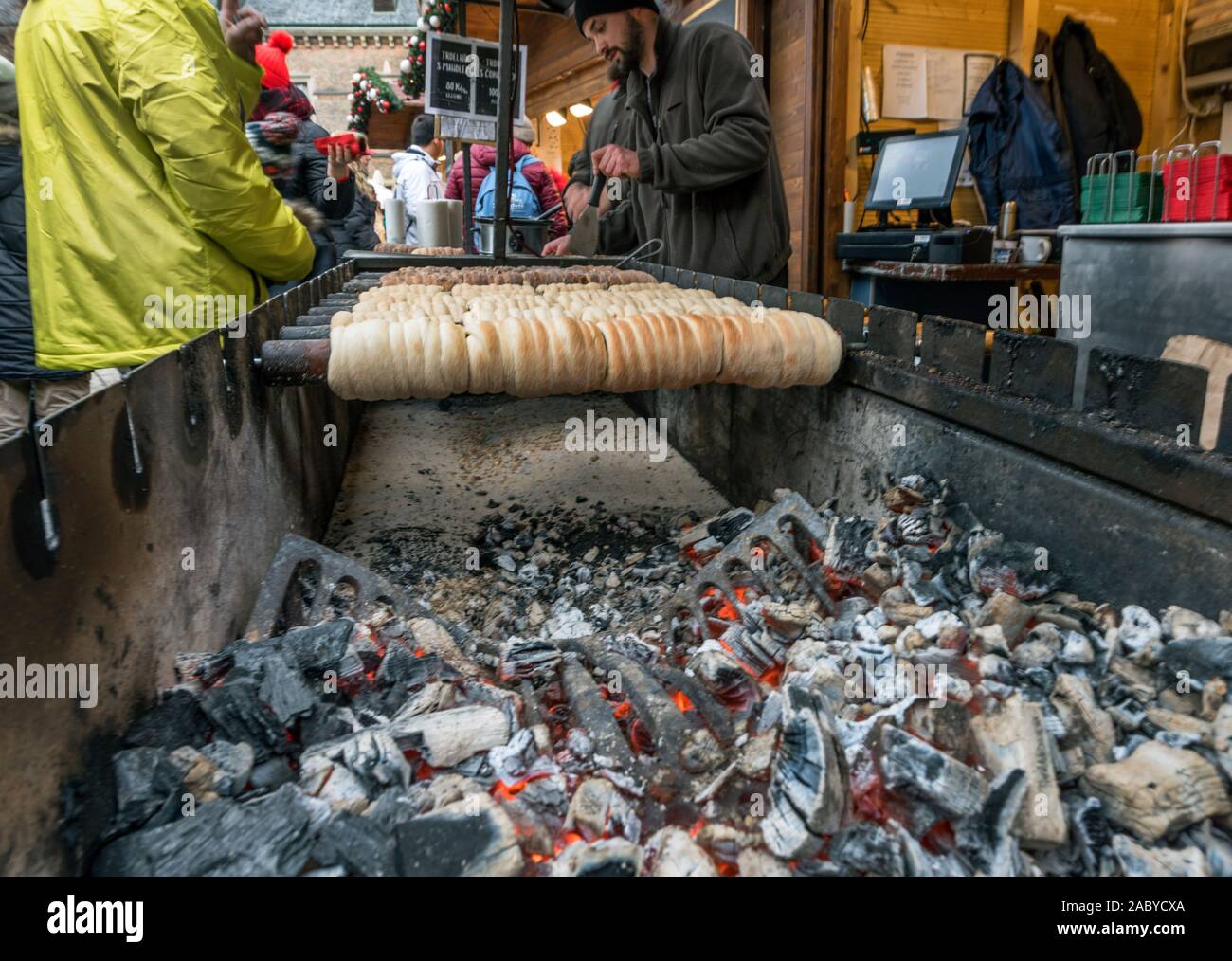 Hot fast food at Christmas market of Prague Stock Photo