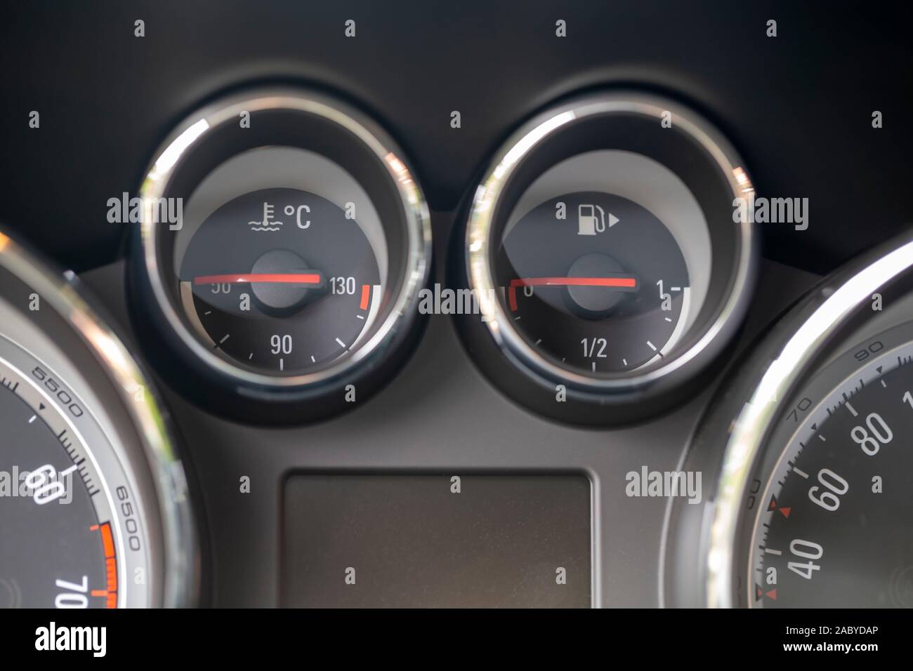 Detail of fuel gauge and temperature indicator in modern car Stock ...