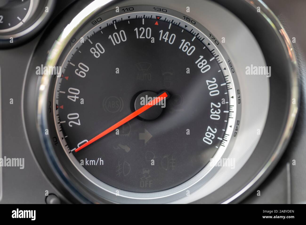Detail of speedmeter in modern car. Car simple speed meter Stock Photo