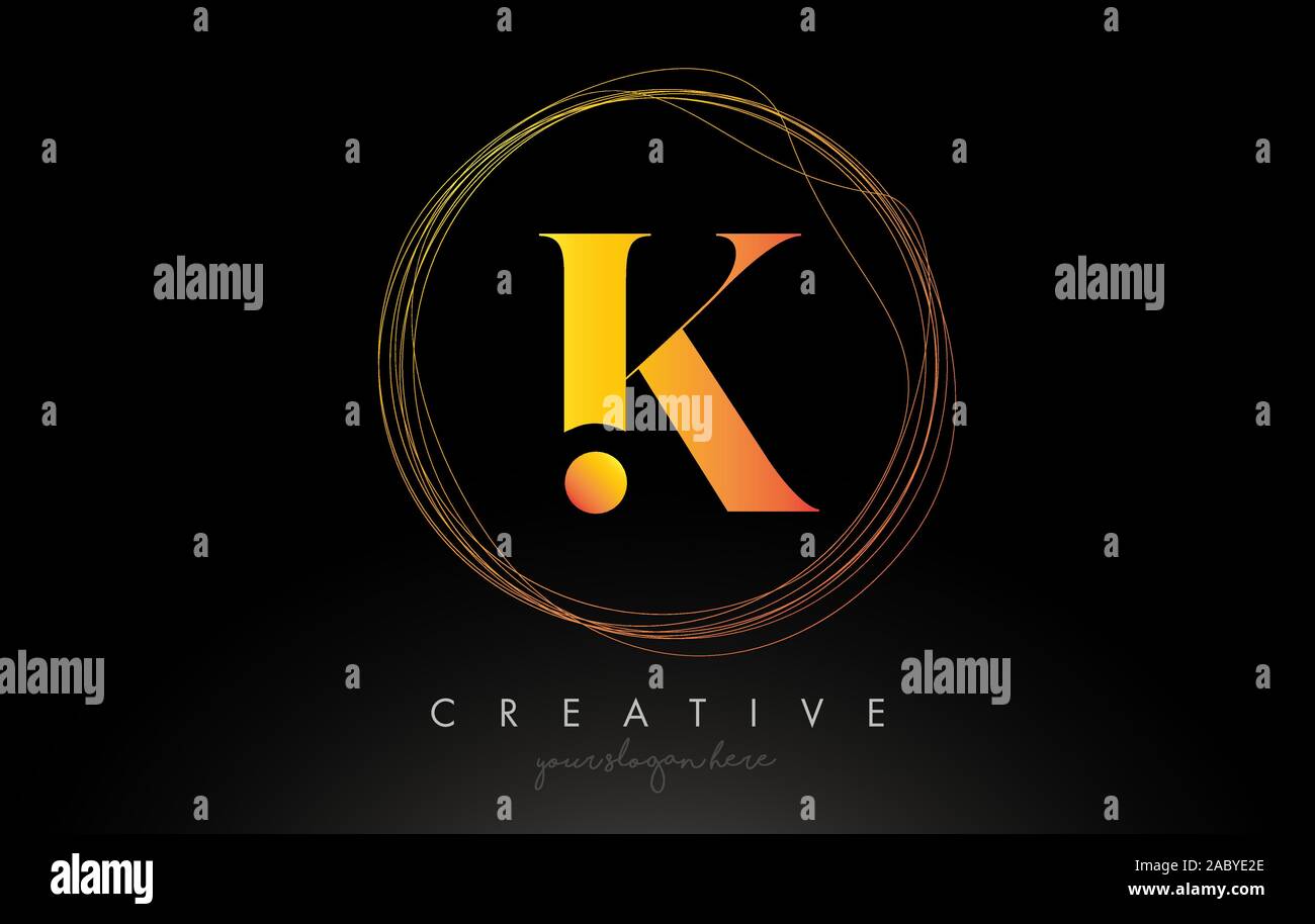 Gold Artistic K Letter Logo Design With Creative Circular Wire Frame ...
