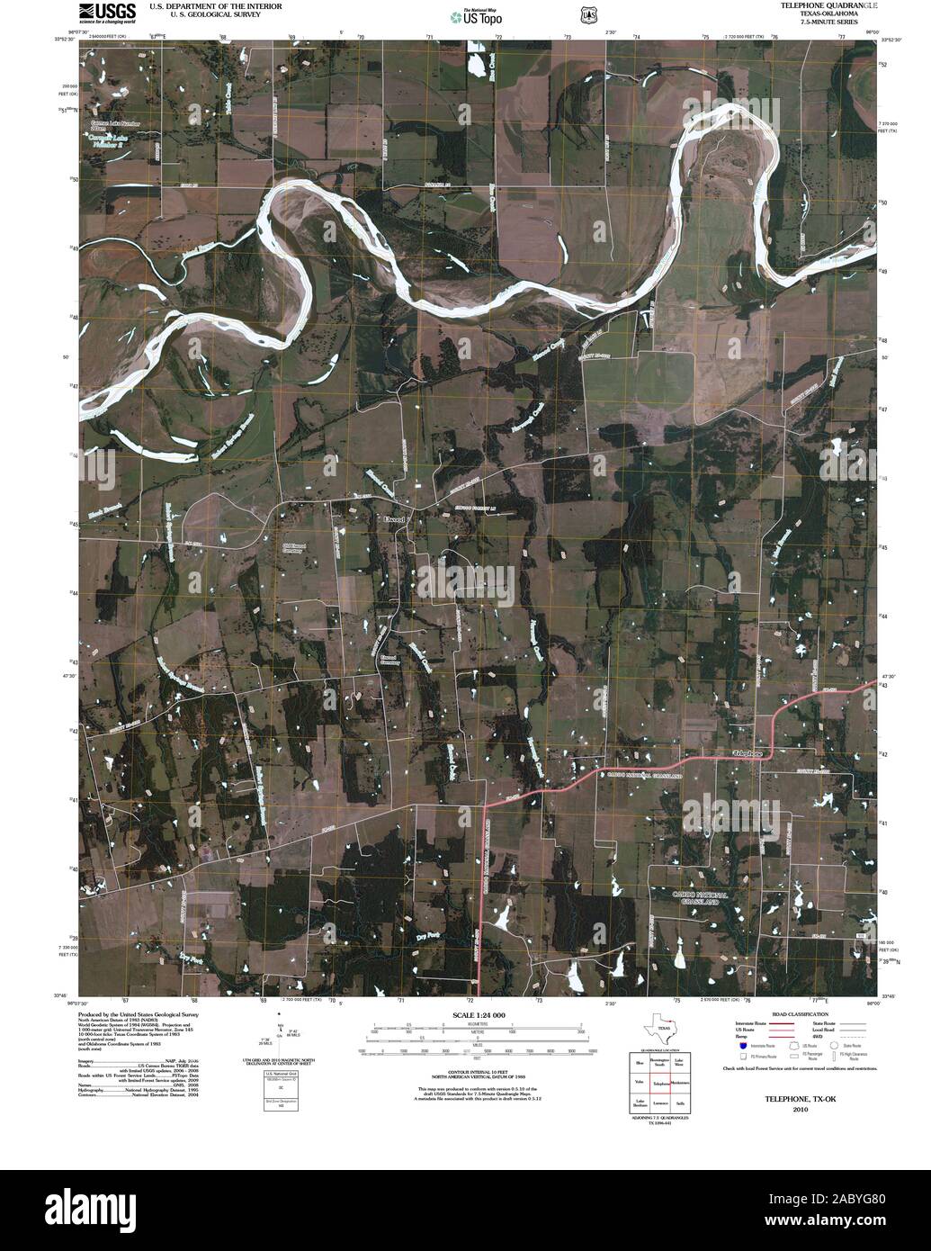 USGS TOPO Map Oklahoma TX Telephone 20100930 TM Restoration Stock Photo