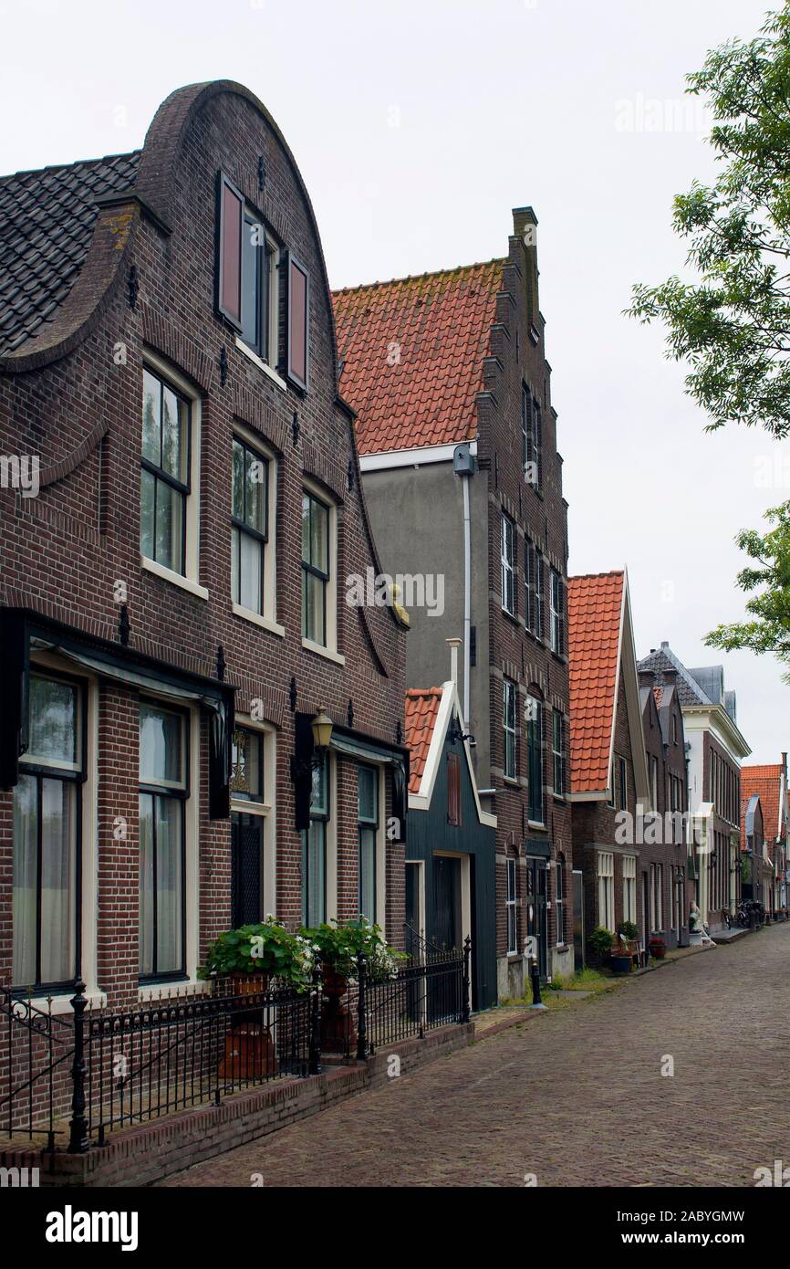View of historical, traditional and typical houses in Edam. It is a town famous for its semi hard cheese in the northwest Netherlands, in the province Stock Photo