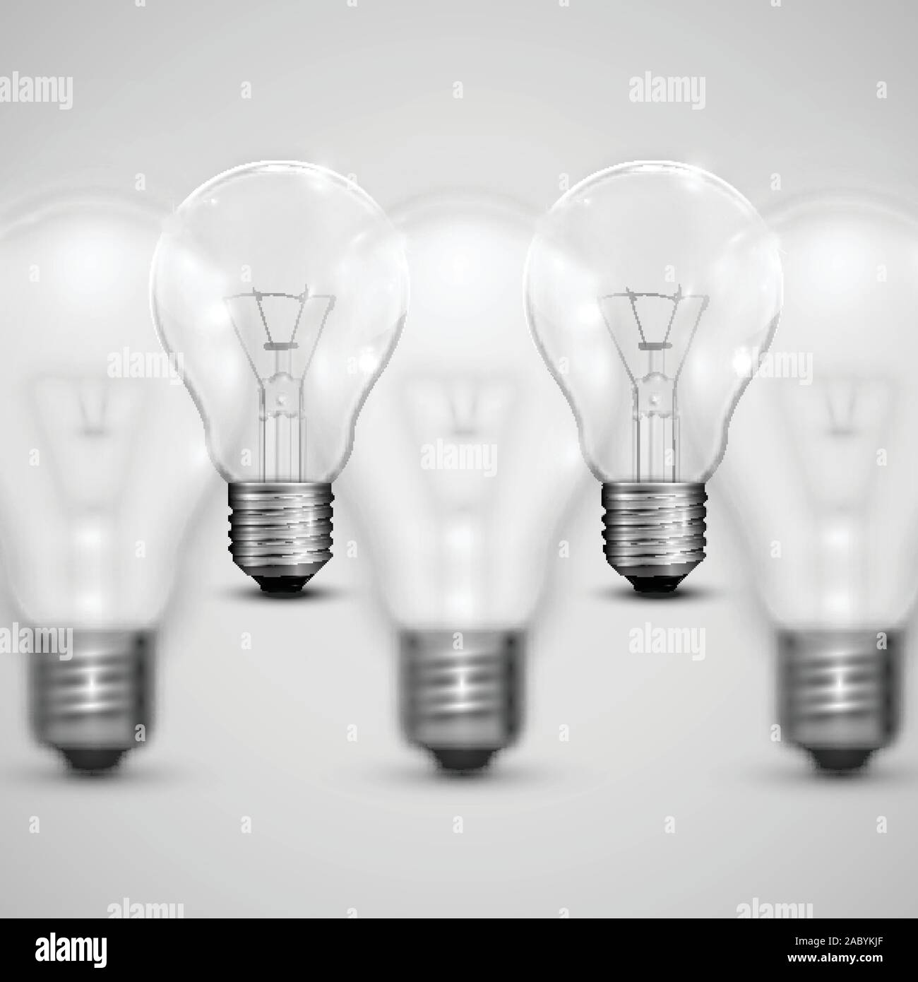 Realistic light bulbs with blurred ones, vector illustration Stock Vector