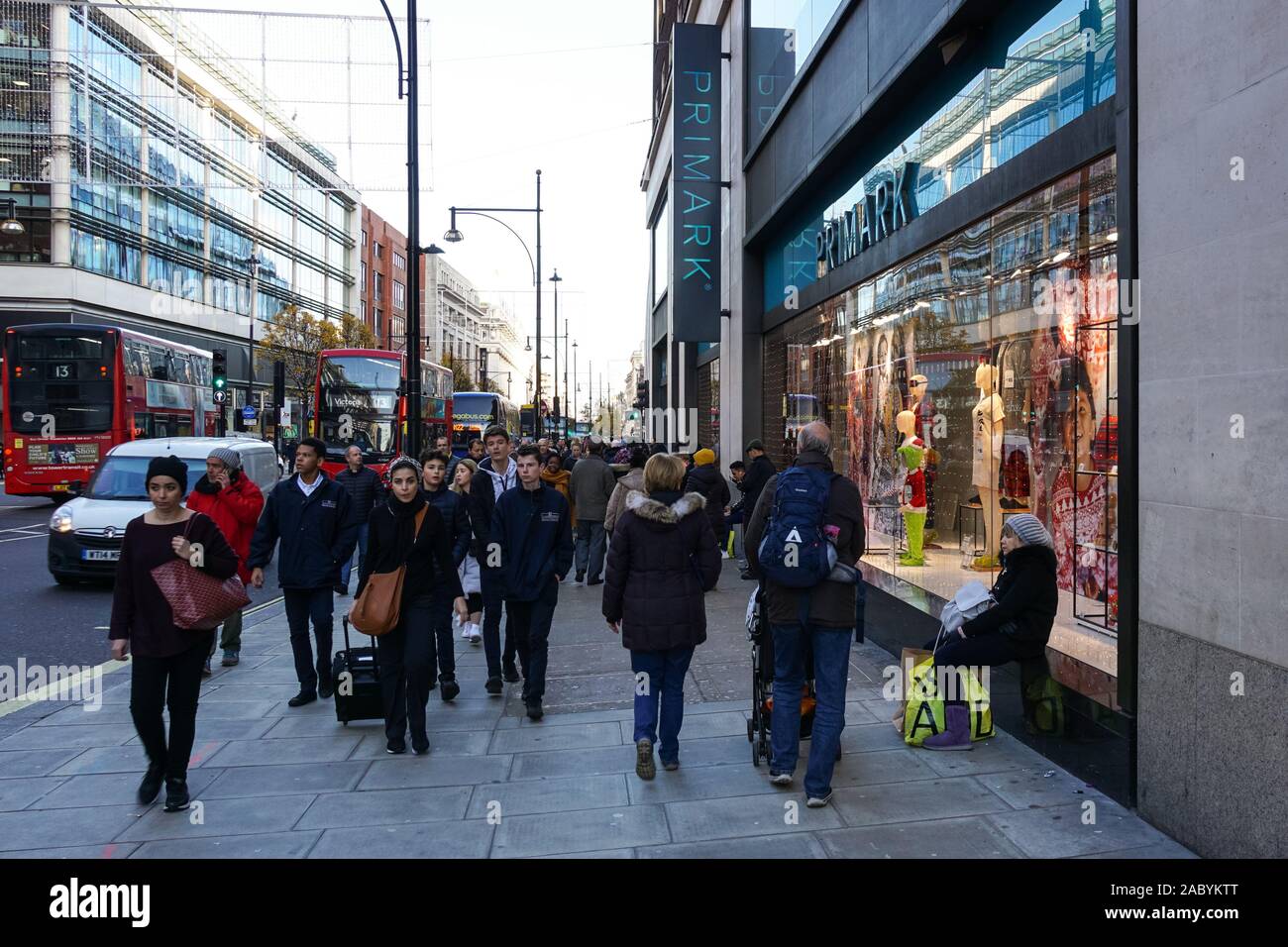 Shoppers in front of Primark store on Oxford Street, London England ...