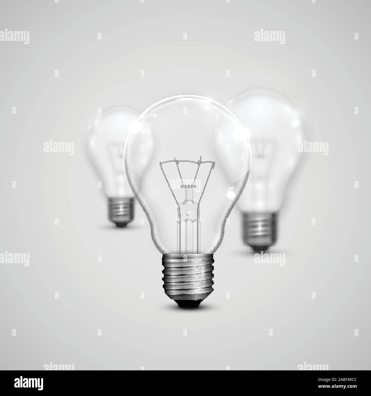 Realistic light bulbs with blurred ones, vector illustration Stock Vector