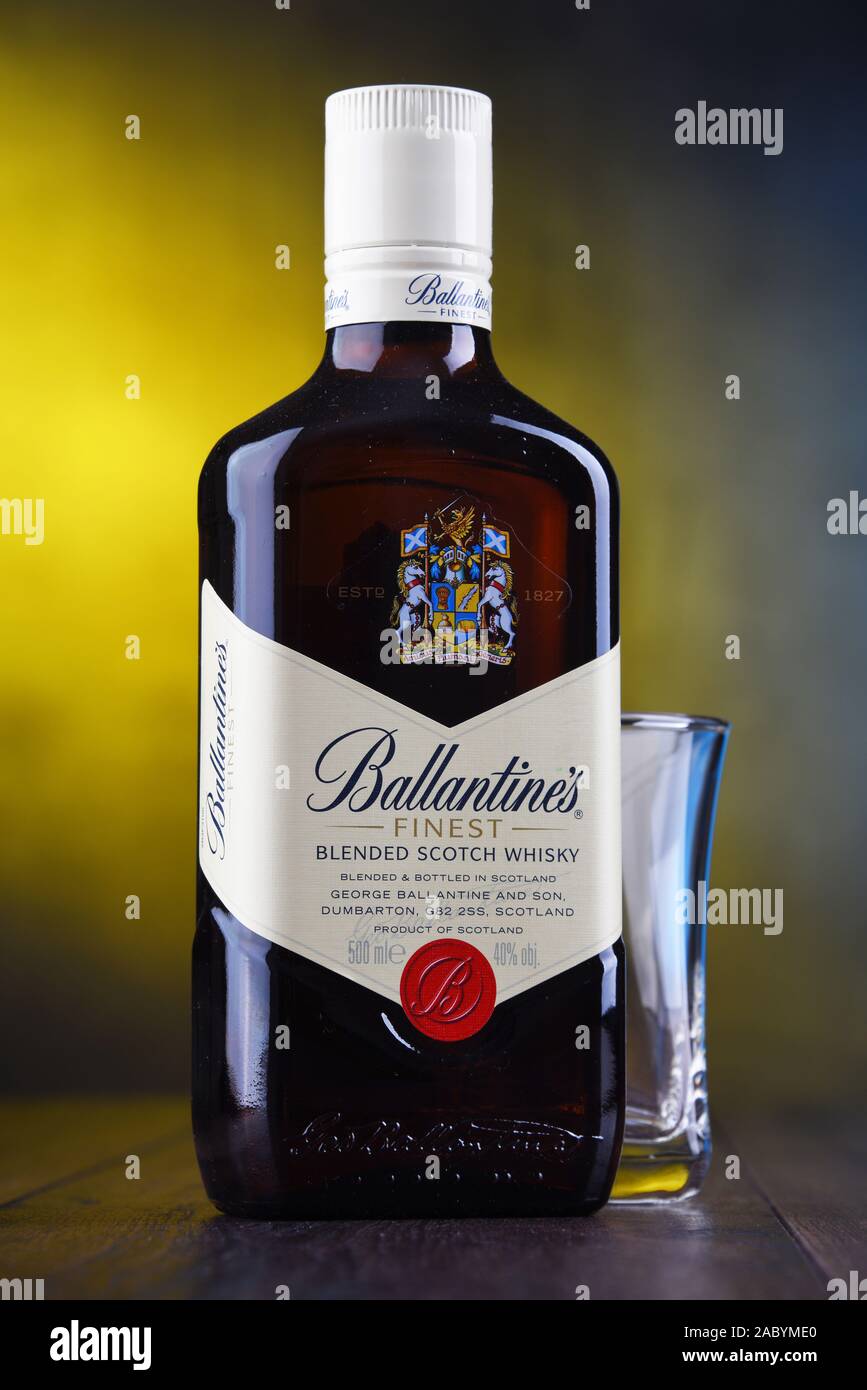 POZNAN, POL JAN 24, 2019 Bottle of Ballantine's, the world's second