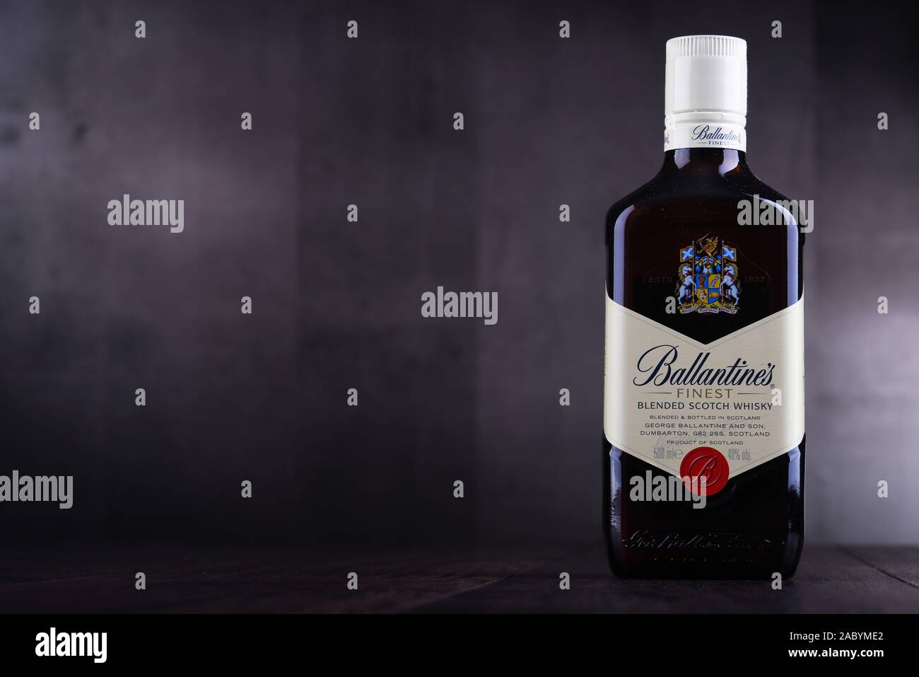 POZNAN, POL JAN 24, 2019 Bottle of Ballantine's, the world's second