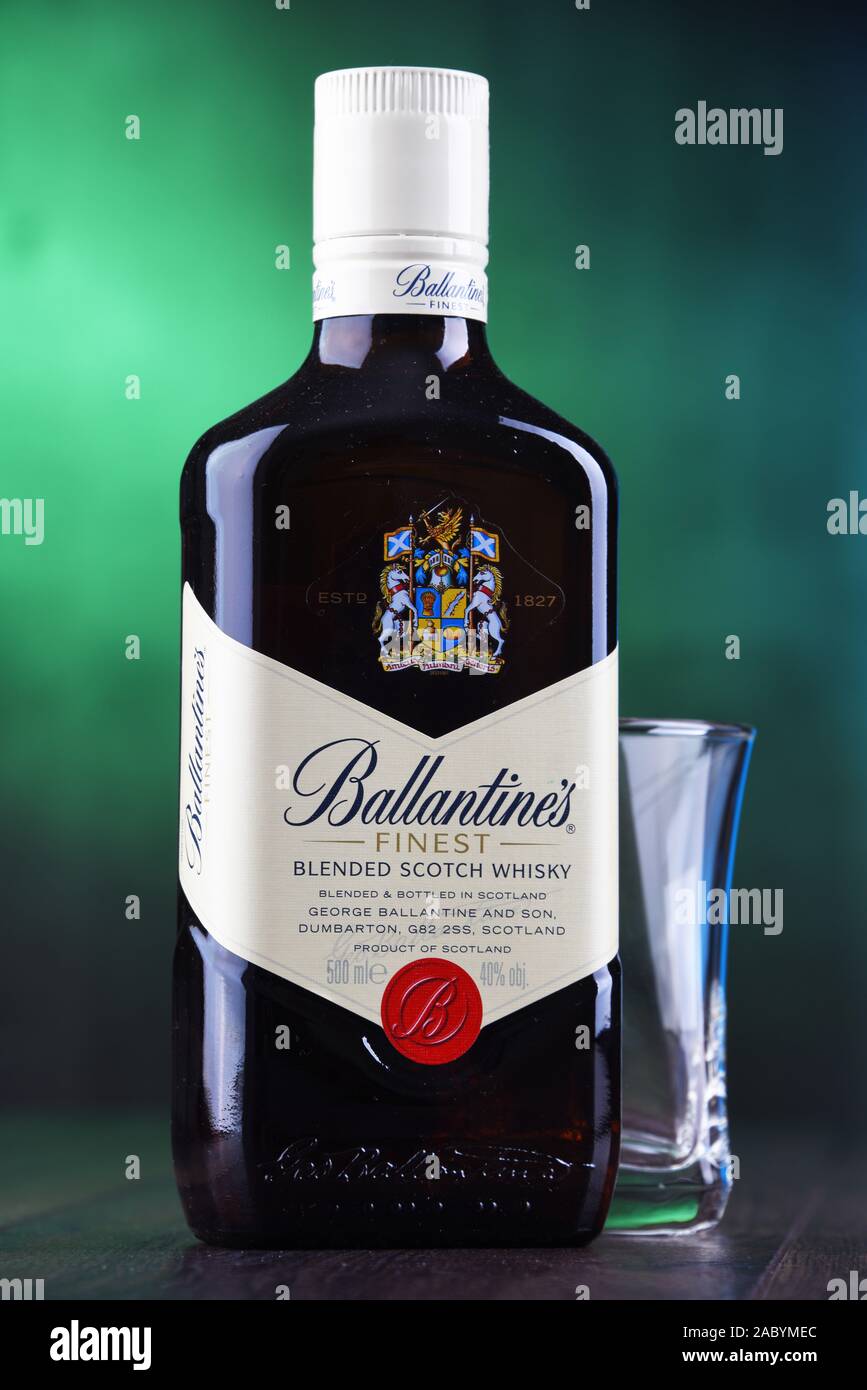 POZNAN, POL JAN 24, 2019 Bottle of Ballantine's, the world's second