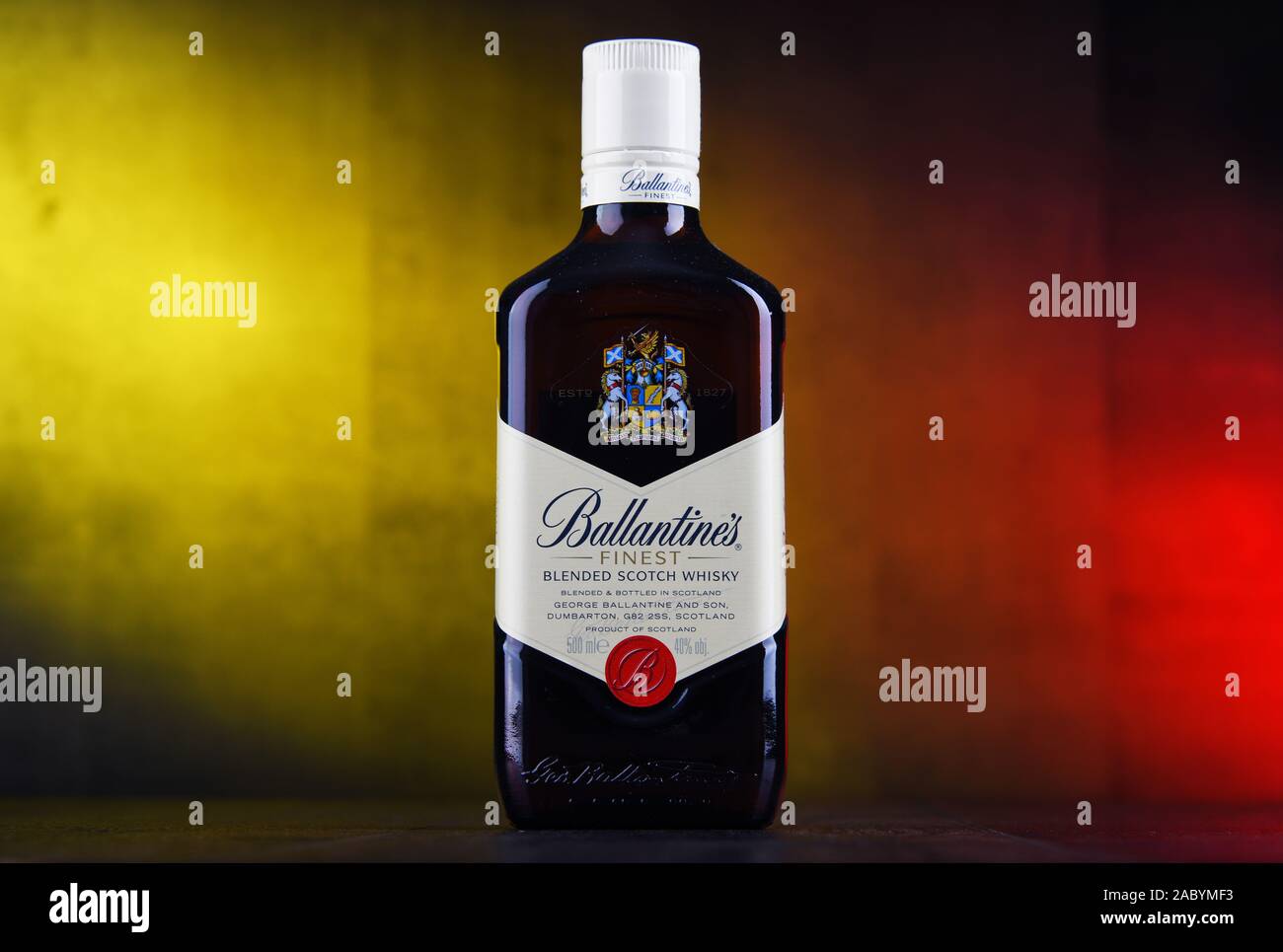 POZNAN, POL JAN 24, 2019 Bottle of Ballantine's, the world's second