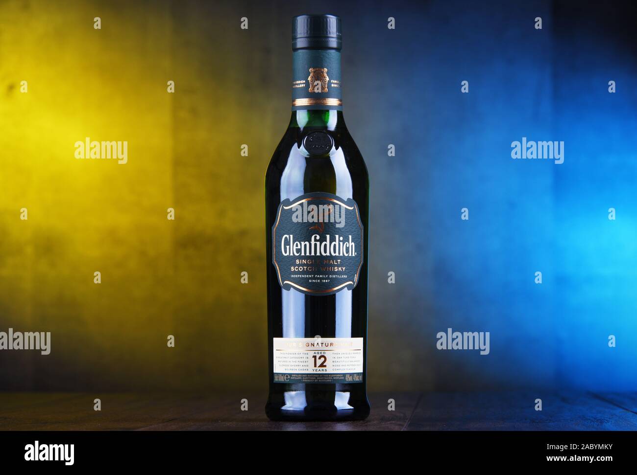 POZNAN, POL JAN 24, 2019 Bottle of Glenfiddich, the world's best
