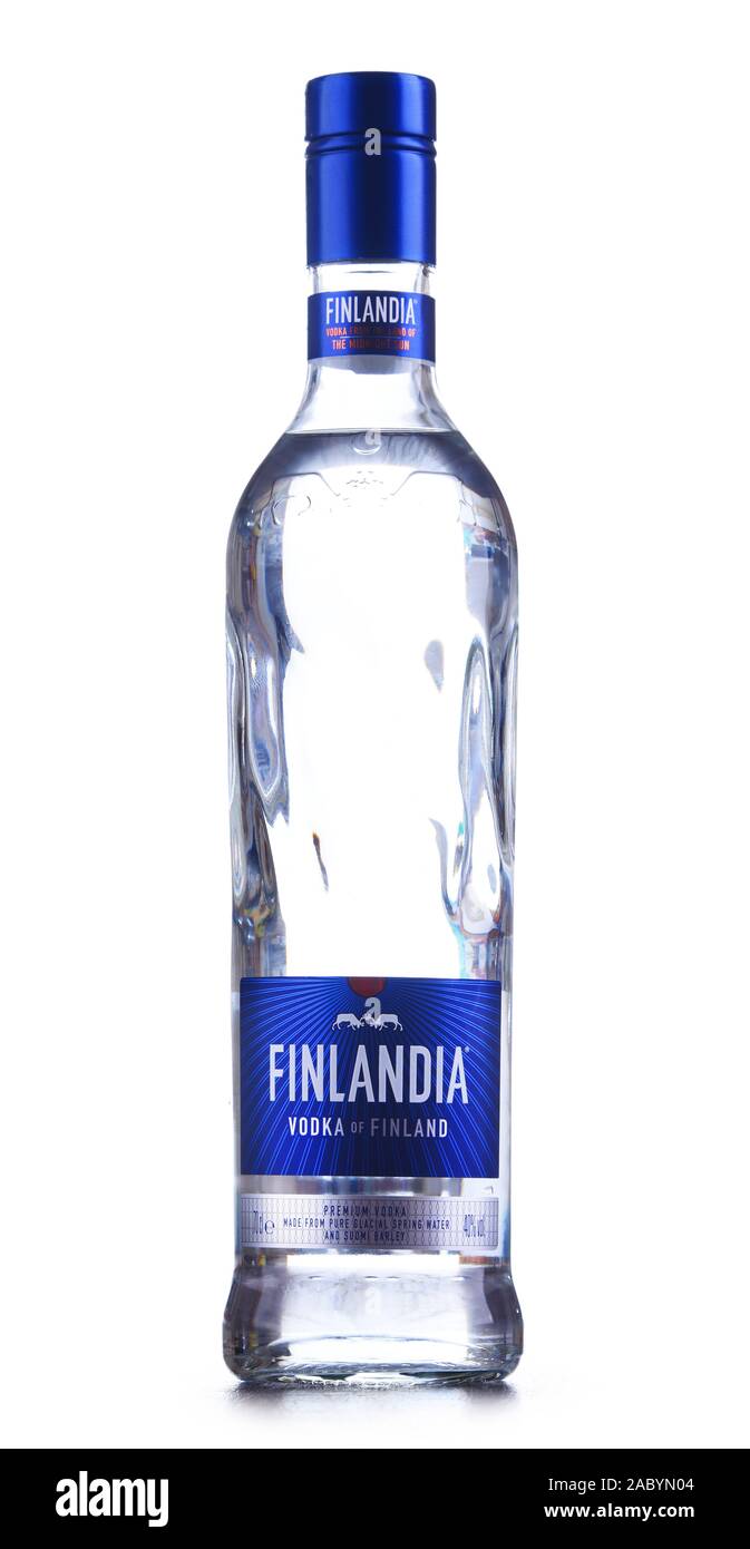 POZNAN, POL - JAN 24, 2019: Bottle of Finlandia, a brand of Finnish vodka owned by the Brown-Forman Corporation and distributed in 135 countries. Stock Photo