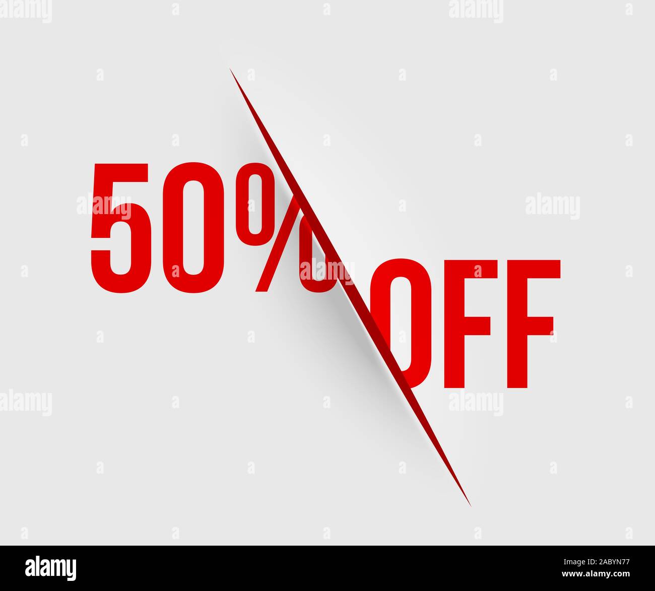 Cut paper. 50 percent off. Half prices Realistic cut with a office