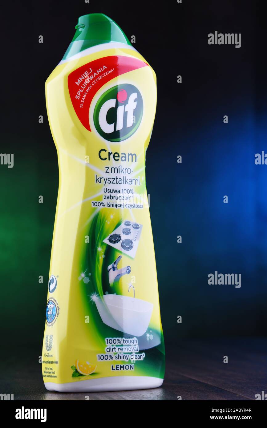POZNAN, POL - MAR 15, 2019: Plastic bottle of Cif, brand of household ...