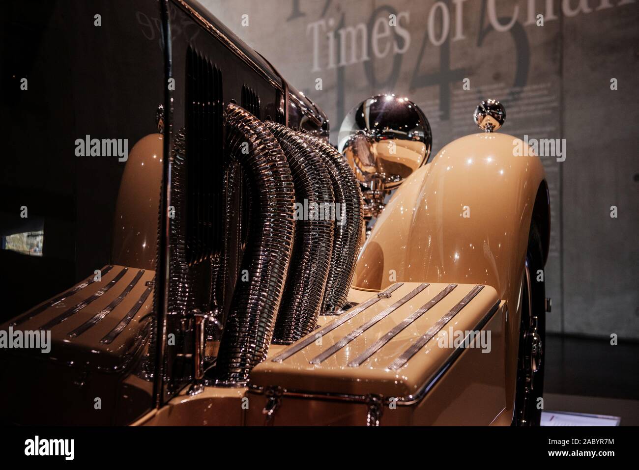 Partial view of the stunning parts of the awesome historical shiny car Stock Photo