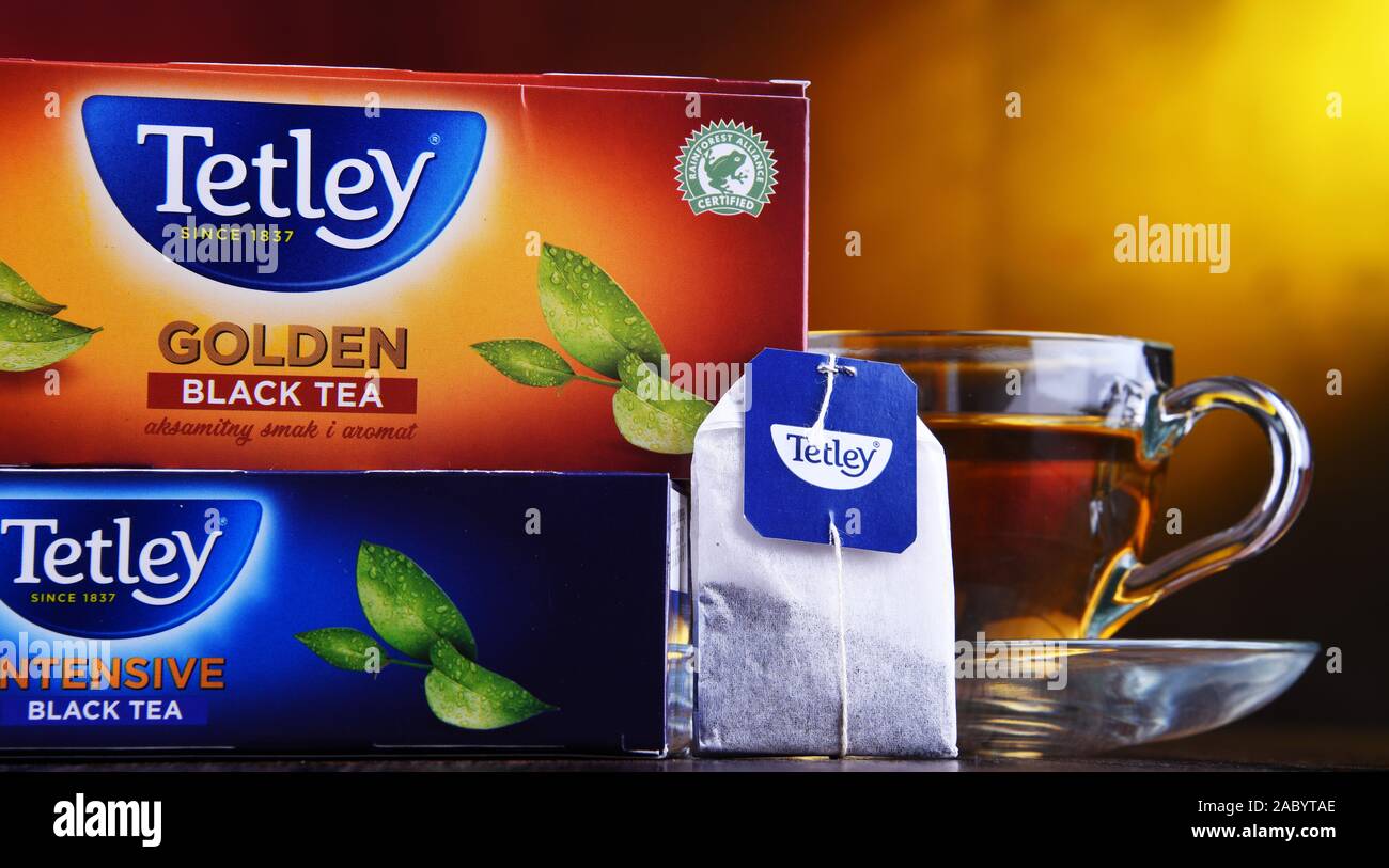 POZNAN, POL MAR 28, 2019 Packages of Tetley, the largest tea company