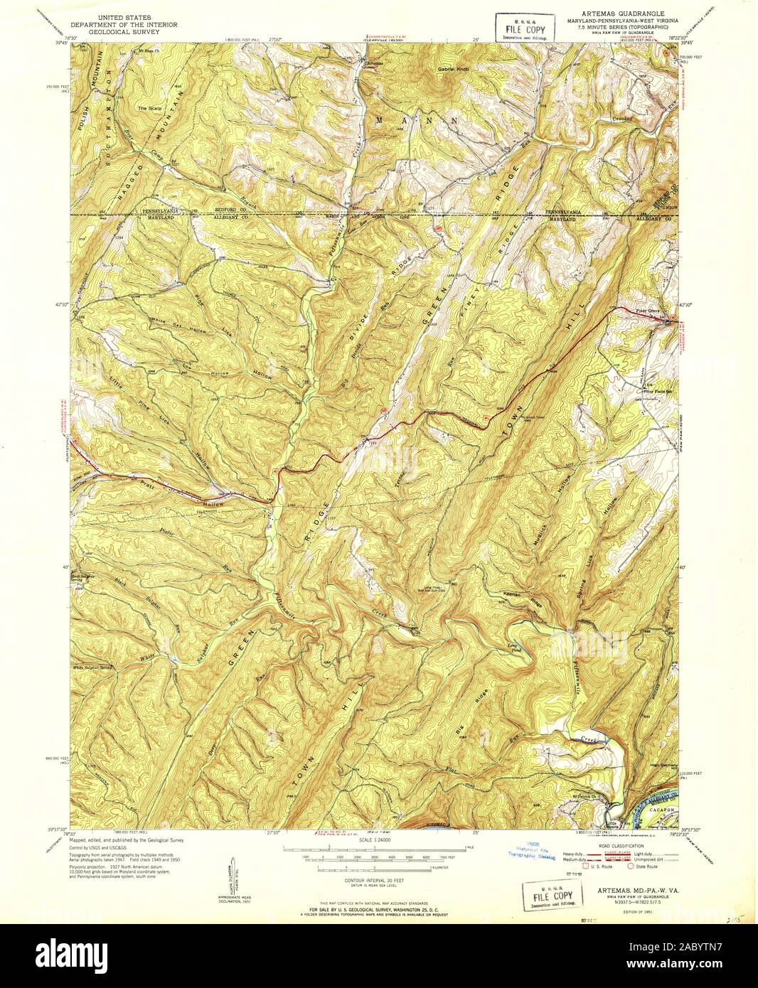 USGS TOPO Map Pennsylvania MD Artemas 256006 1951 24000 Restoration ...