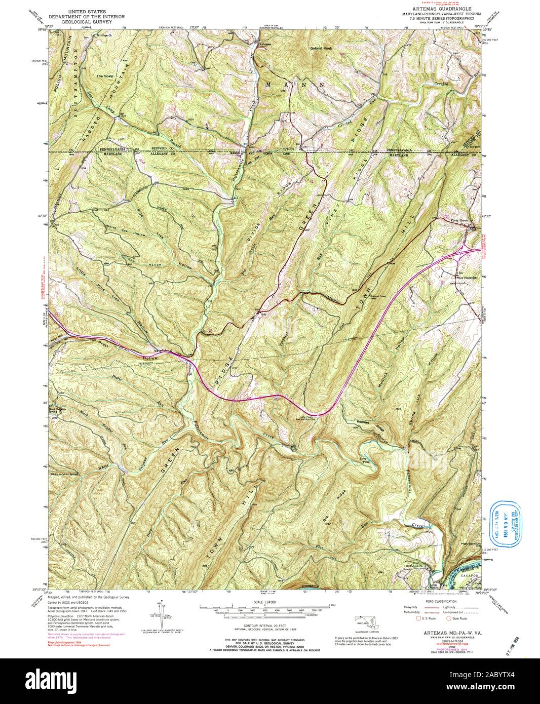 USGS TOPO Map Pennsylvania MD Artemas 256008 1950 24000 Restoration ...