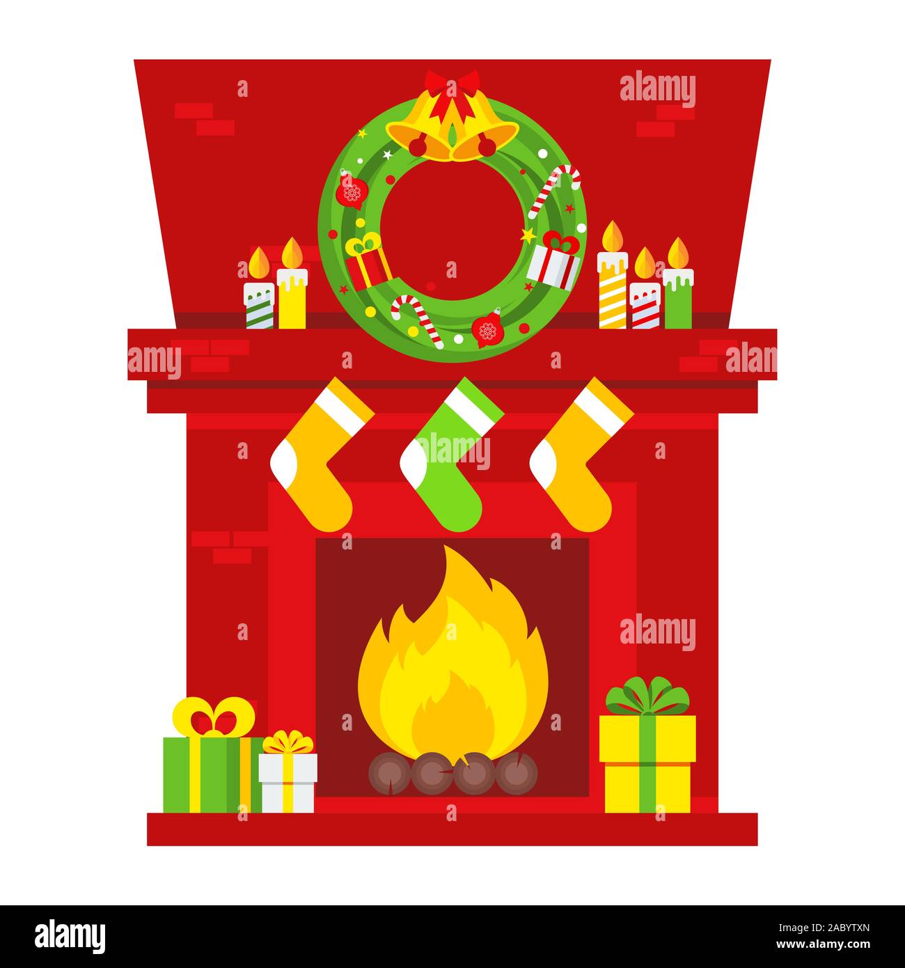 Christmas fireplace scene. Stock Vector