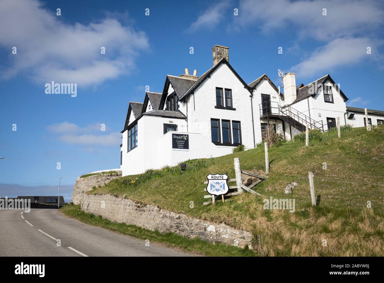 The Bettyhill Hotel on the A836, part of the North Coast 500 (NC500) route around the Highlands of Scotland Stock Photo