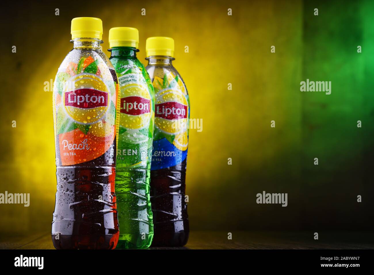 POZNAN, POL JUN 5, 2019 Plastic bottles of Lipton Ice Tea, a soft
