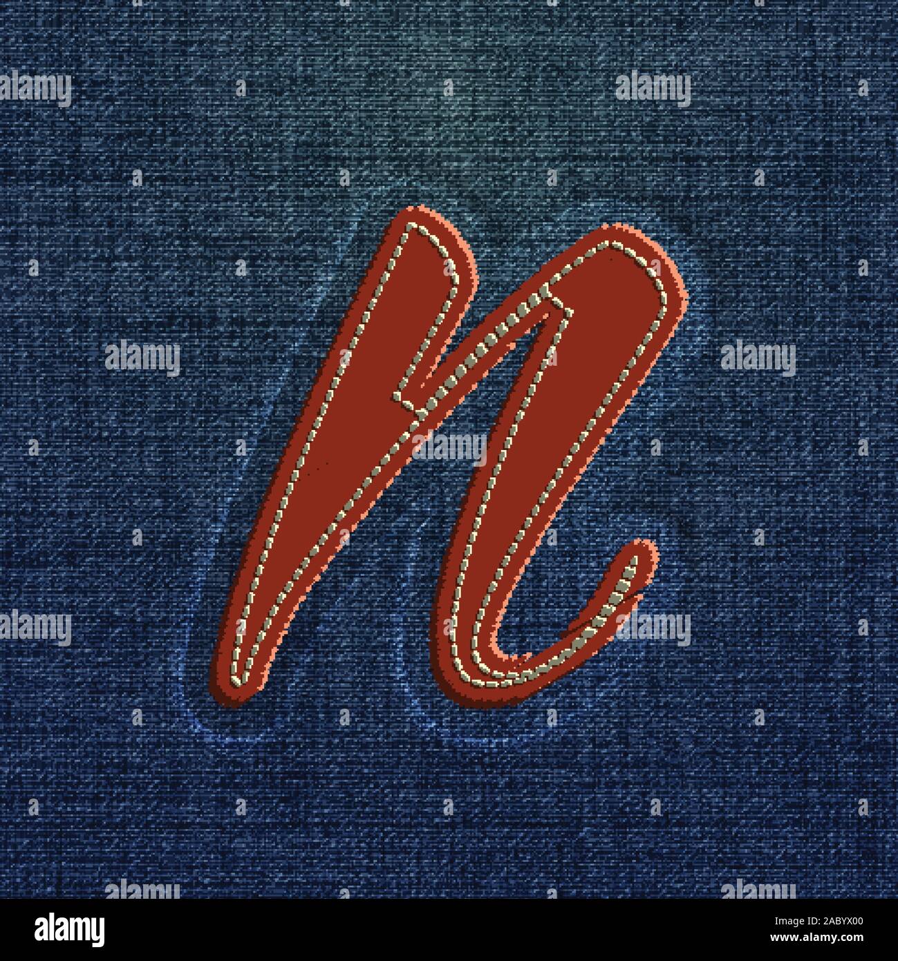 Character made by denim, from a typeface, vector Stock Vector