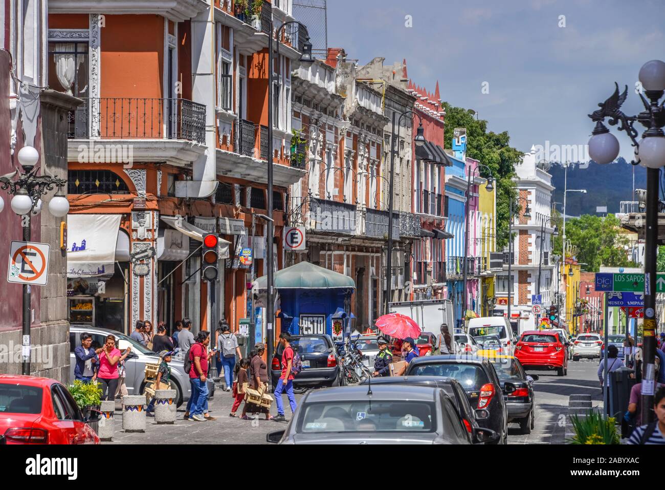 Straßenszene, Altbauten, Altstadt, Puebla, Mexiko Stock Photo