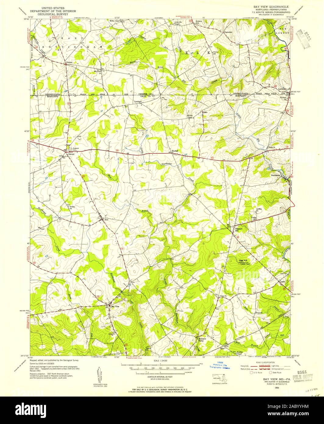 USGS TOPO Map Pennsylvania MD Bay View 256041 1953 24000 Restoration ...
