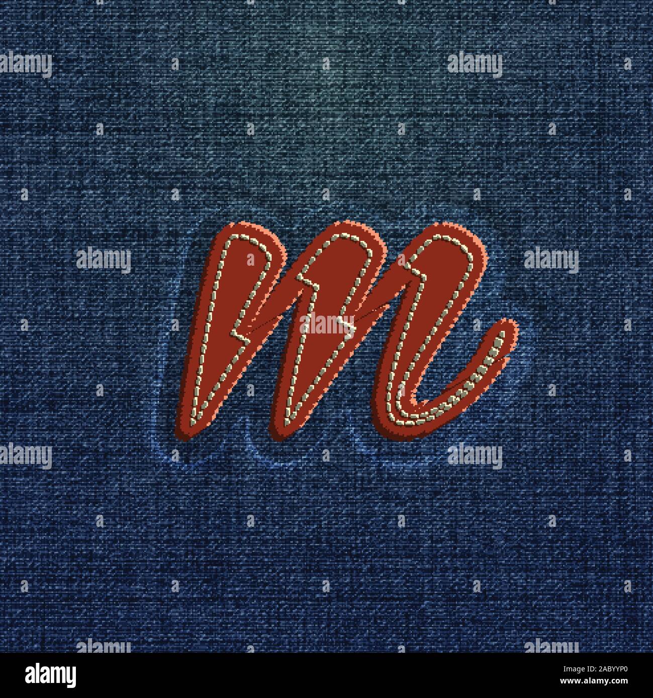 Character made by denim, from a typeface, vector Stock Vector