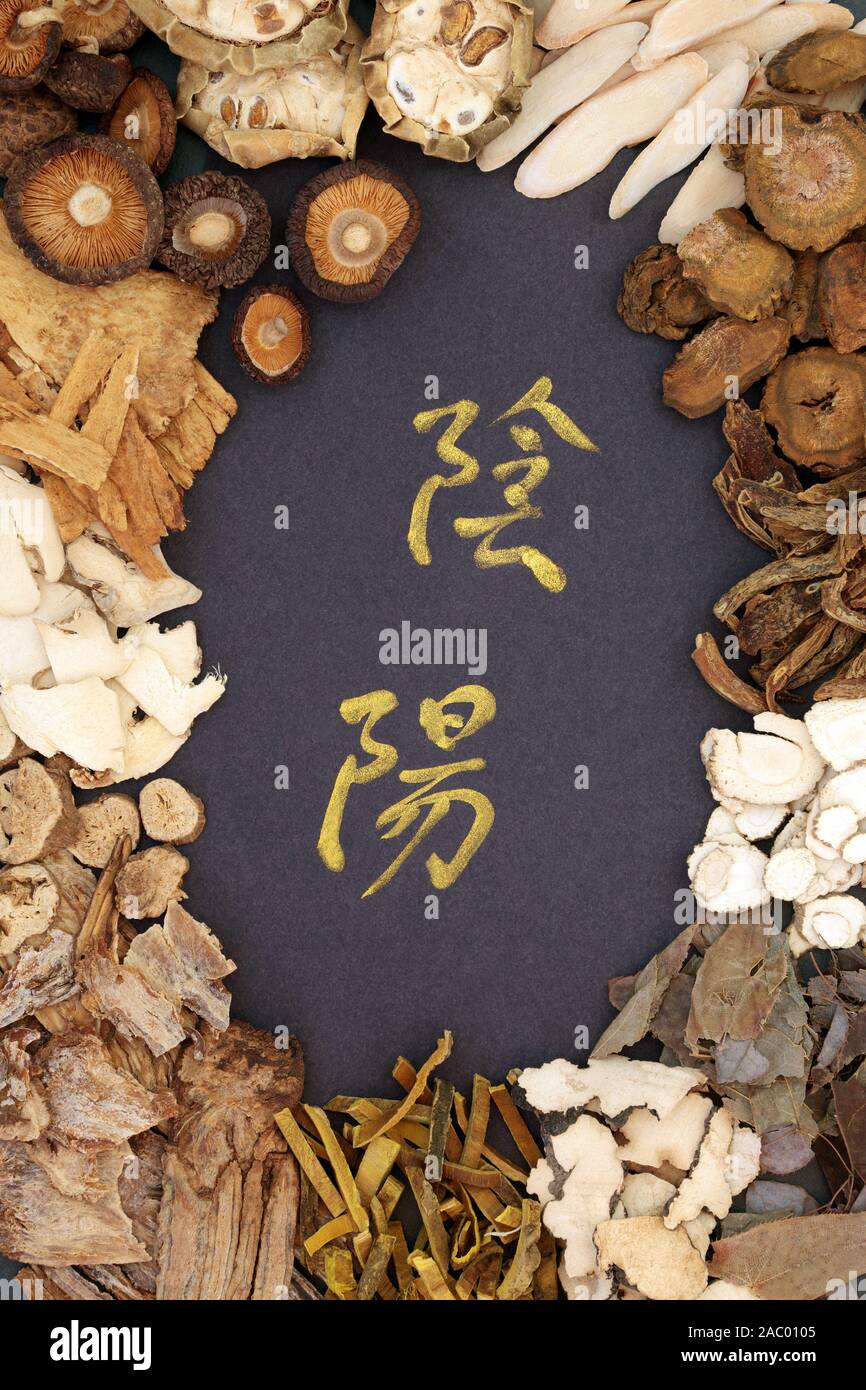 Chinese herbs used in traditional herbal medicine with yin and yang