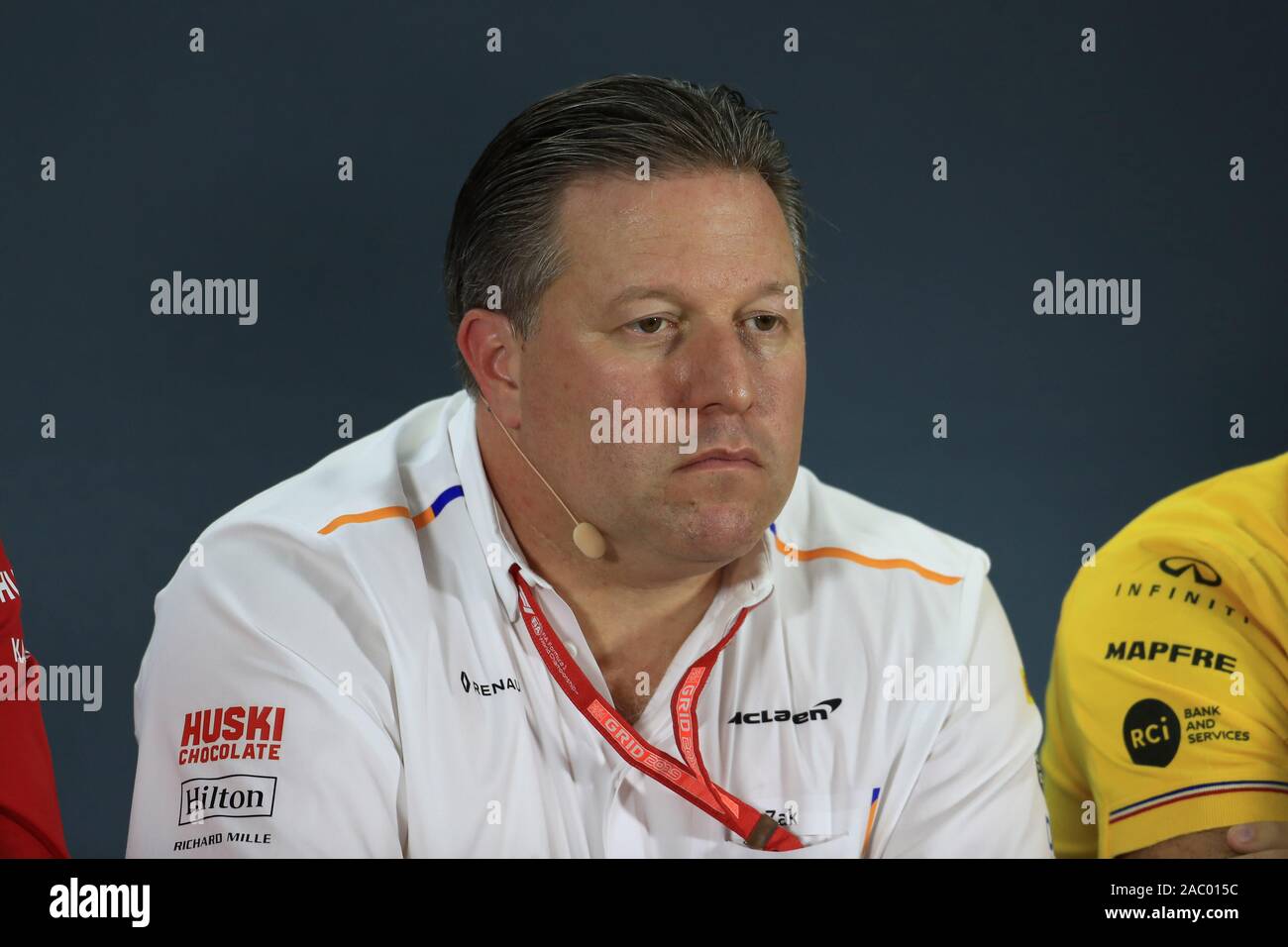 Abu Dhabi, UAE. 29th November 2019; Yas Marina Circuit, Abu Dhabi, United Arab Emirates; Formula 1 Abu Dhabi Grand Prix, practice day; Zak Brown, Executive Director of McLaren Technology Group - Editorial Use Credit: Action Plus Sports Images/Alamy Live News Stock Photo