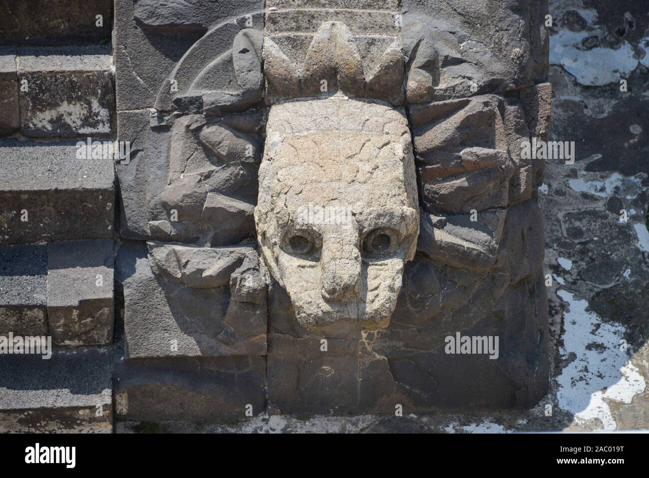 Kopfskulptur Tempel des Quetzalcoatl, Ruinenstadt Teotihuacan, Mexiko Stock Photo